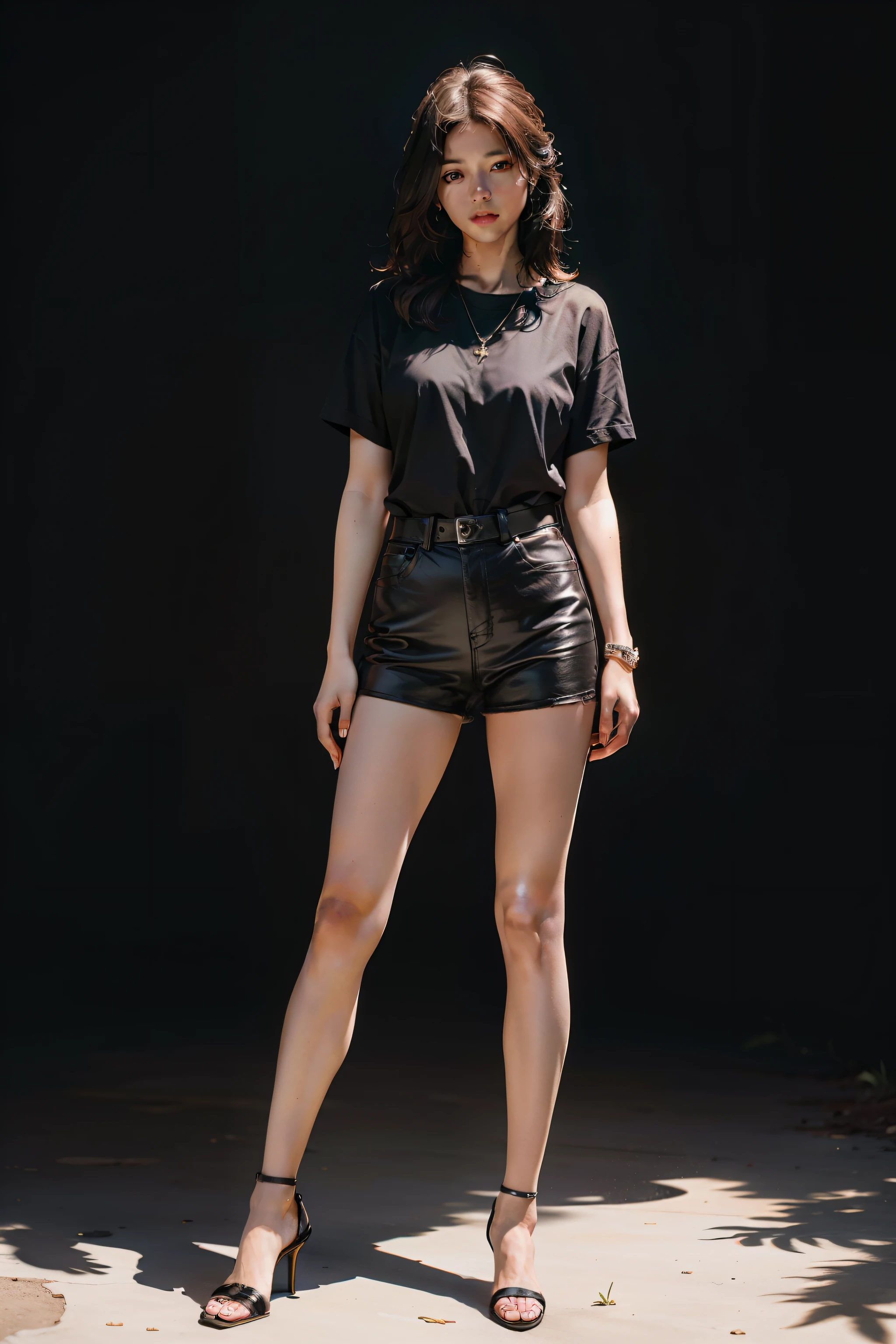 Best quality, masterpiece, ultra high res, (photorealistic:1.4), raw photo, 1girl, long leg, deep shadow, dark theme