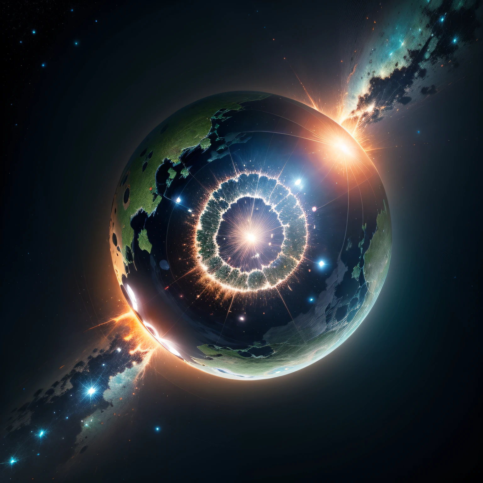 (Best Quality, Masterpiece), A Giant Meteorite, Top-Down View of Meteorites ((No Humans)) (Fantastic, Fascinating, Beautiful Planet), (Living, Plants, Green), (Bright Stars), (Hyperdetail, Dynamic Camera), (Wide Angle), (Celestial Illumination), (Vivid Colors and Saturation) --auto
