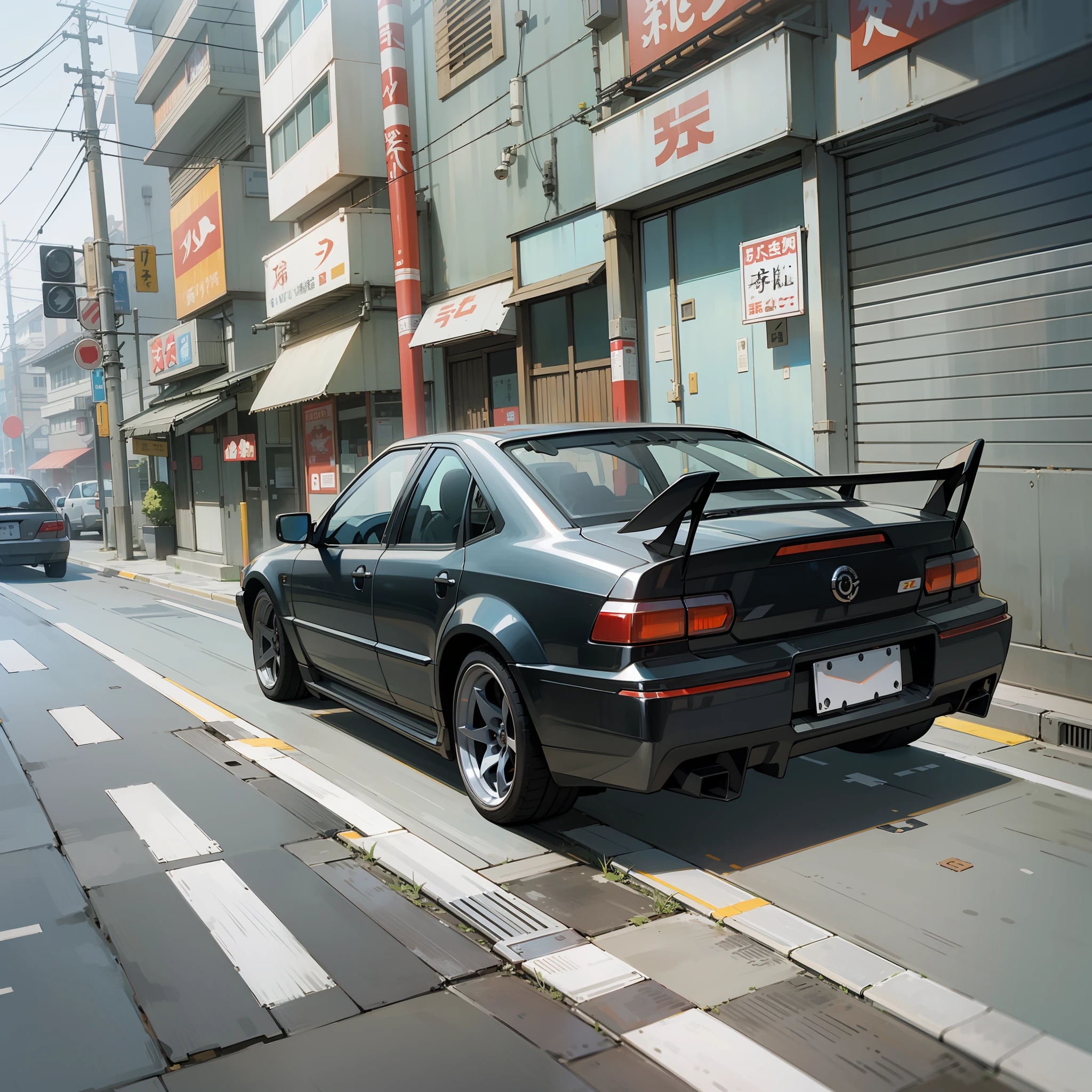 An escort with white body kit on a Japanese street --auto --s2
