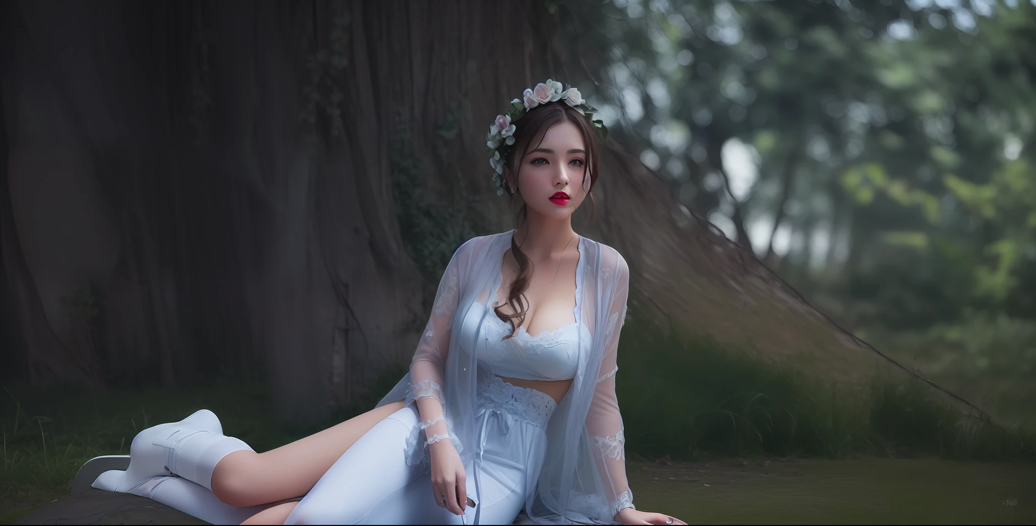(masterpiece, best quality, extremely detailed 8k, ultra hd, ultra-detailed, highly detailed, highly realistic, ultra-realistic, photo realistic), (1girl:1.5), (detailed realistic skin), (realistic big breasts), (pink lipstick), slender abs,