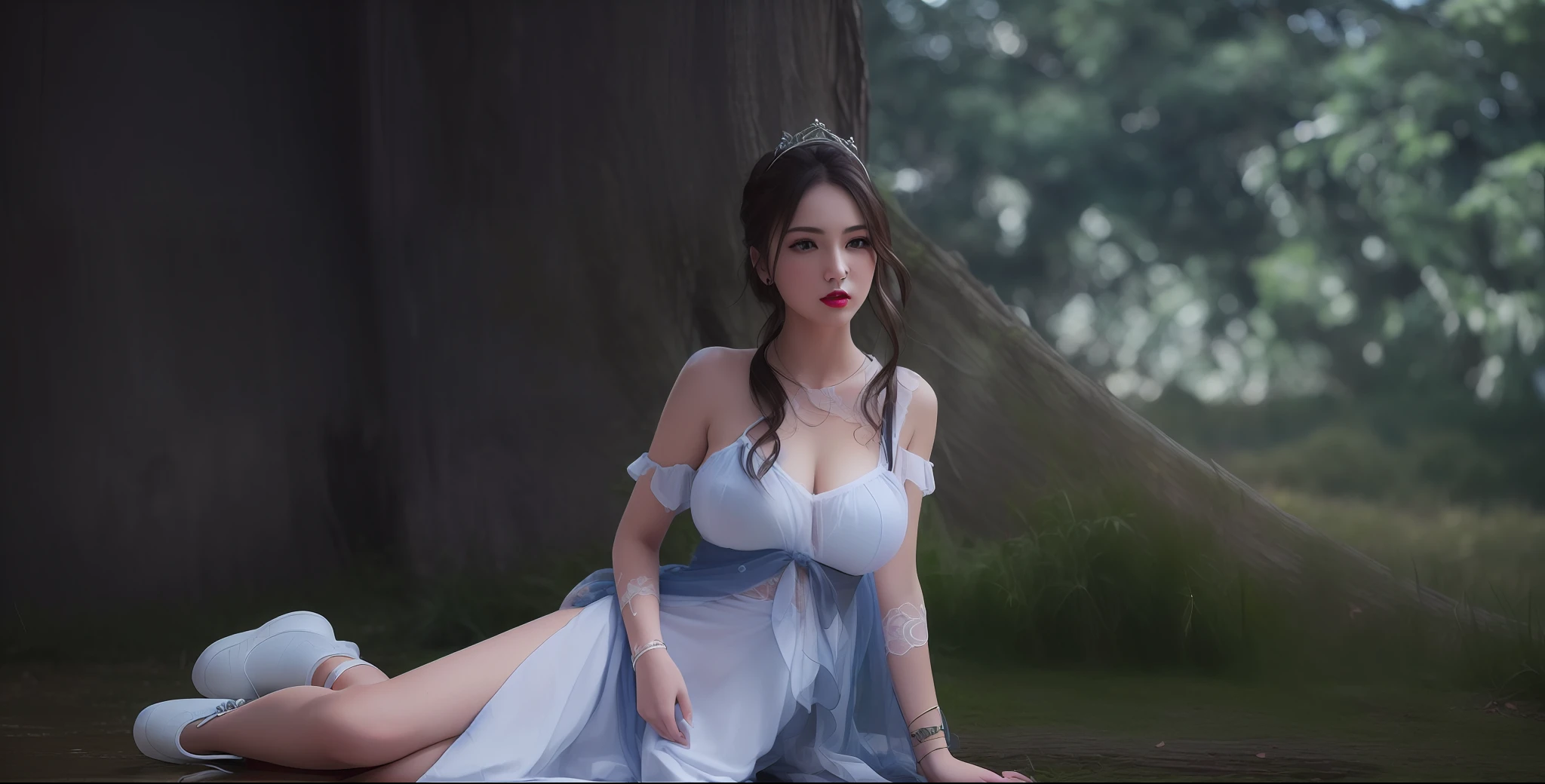 (masterpiece, best quality, extremely detailed 8k, ultra hd, ultra-detailed, highly detailed, highly realistic, ultra-realistic, photo realistic), (1girl:1.5), (detailed realistic skin), (realistic big breasts), (pink lipstick), slender abs,