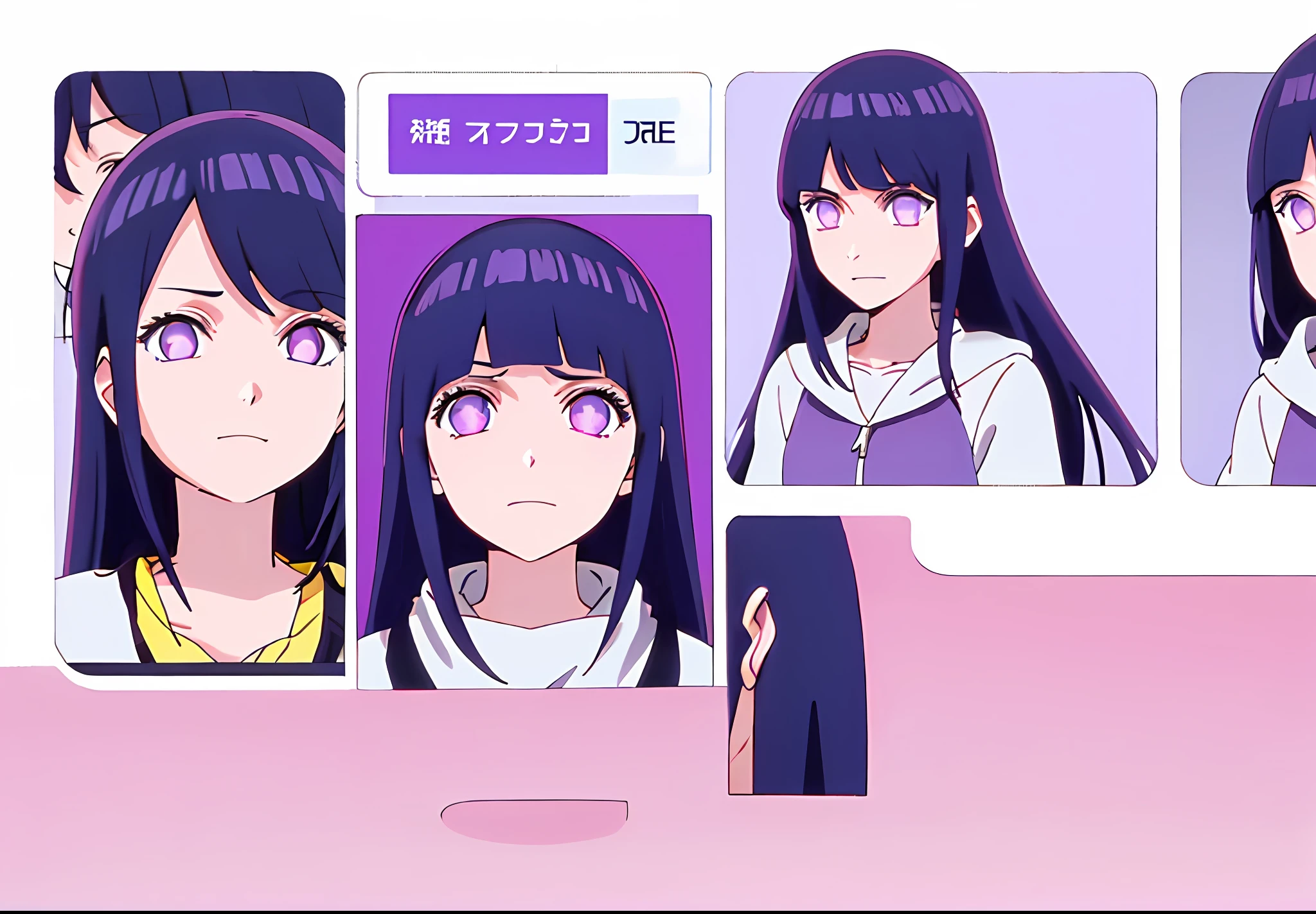 1girl, Hoshino Ai, long hair, dark blue hair ,purple eyes, hair ornament, blunt bangs, hinata hyuga as hoshino ai