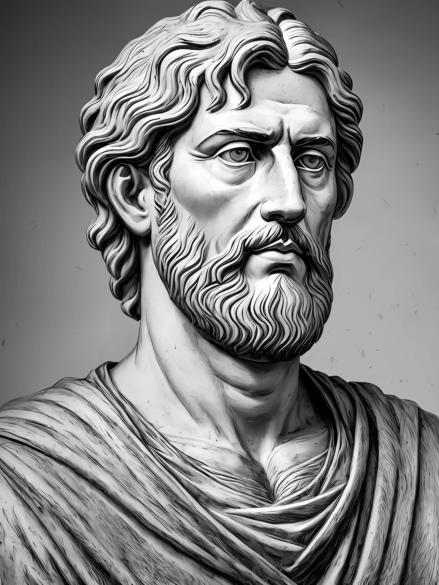 a very realistic portrait of the stoic marcus aurelius in black an white --auto --s2