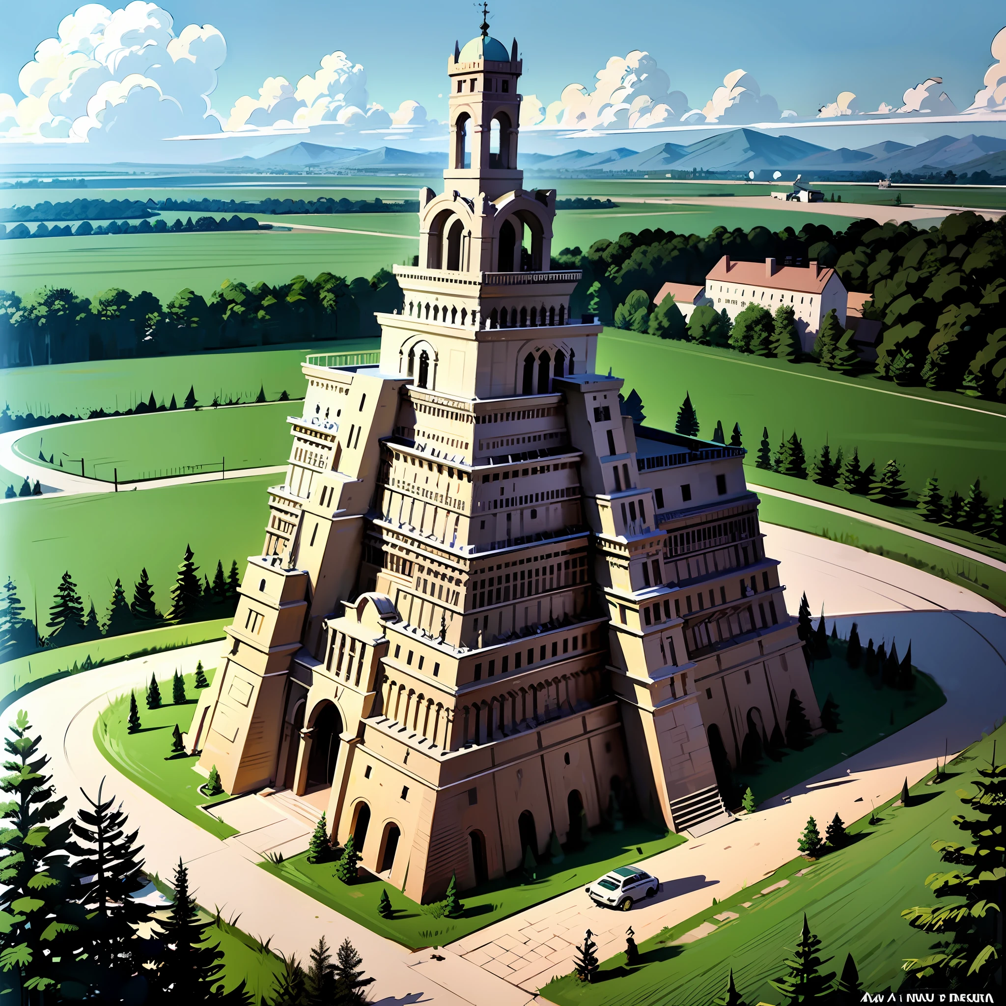 "Modern depiction of the Tower of Babylon in the style of Pieter Bruegel". --auto