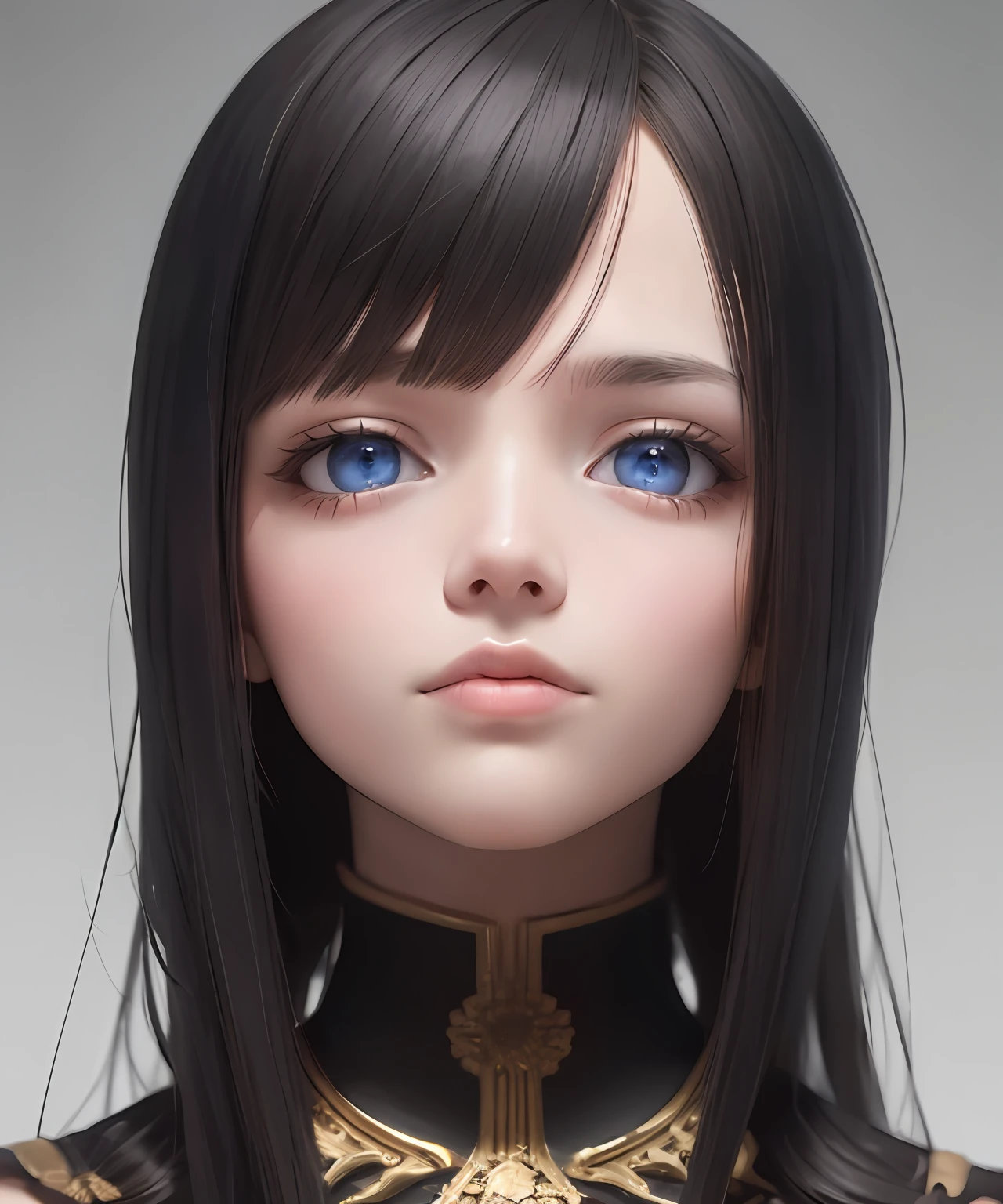 best quality, masterpiece, black hair, blue eyes, look up, upper body