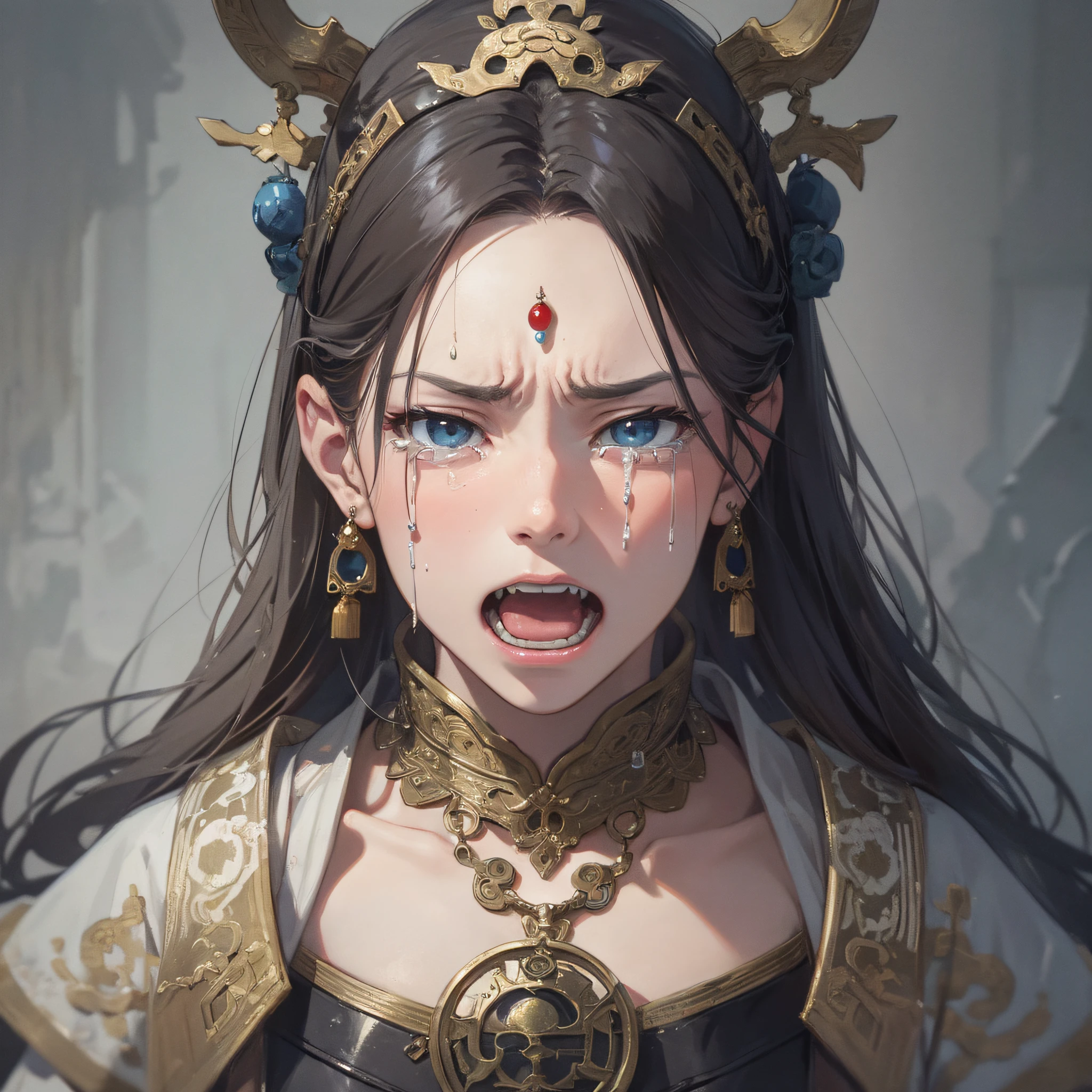 Absurd resolution, high resolution, (masterpiece: 1.4), hyper-detail, ancient Chinese, steppe, barbarian, crying expression