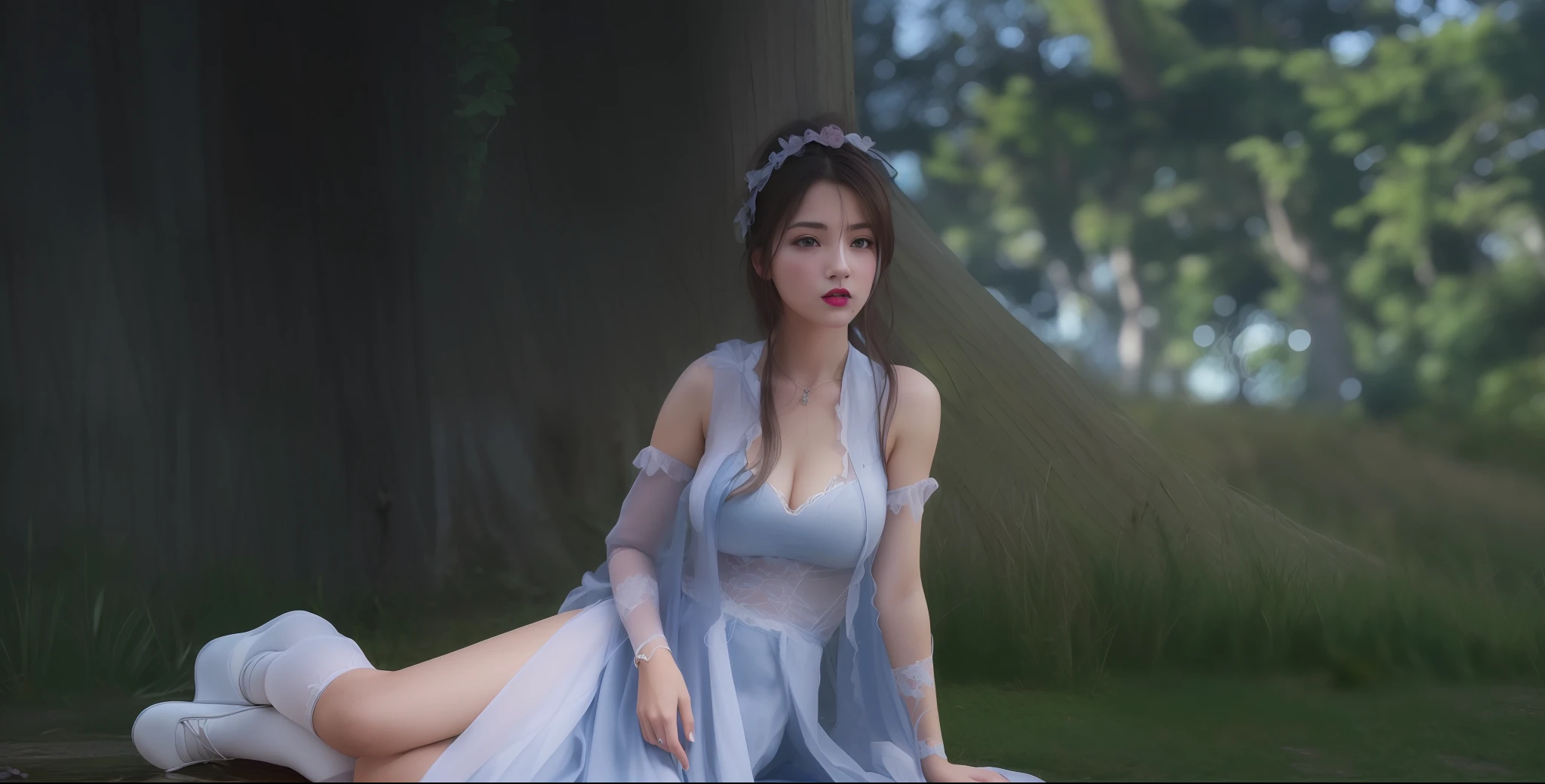 (masterpiece, best quality, extremely detailed 8k, ultra hd, ultra-detailed, highly detailed, highly realistic, ultra-realistic, photo realistic), (1girl:1.5), (detailed realistic skin), (realistic big breasts), (pink lipstick), slender abs,