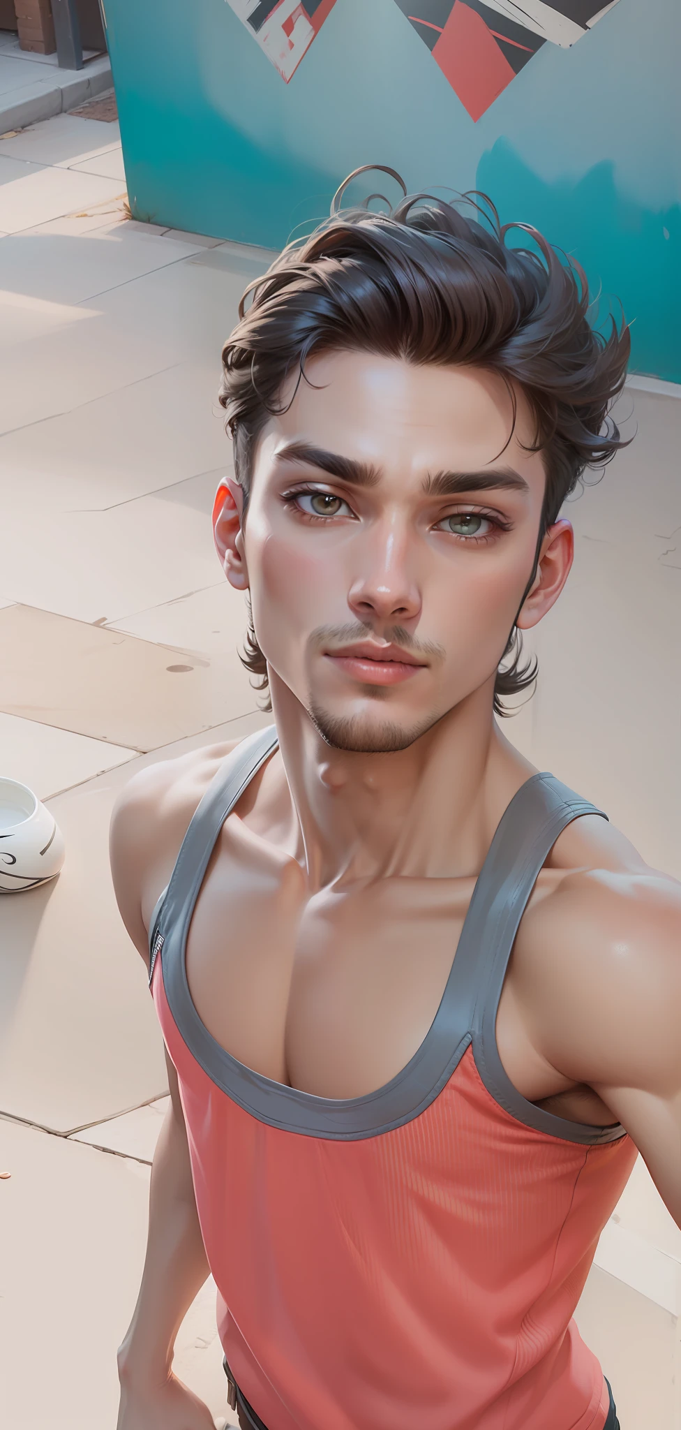 ((Best Quality, 8K, Masterpiece: 1.3)), handsome, young man, smooth skin, stylish, topknot, hunter's eyes, brown eyes, tan, leather jacket, bad boy