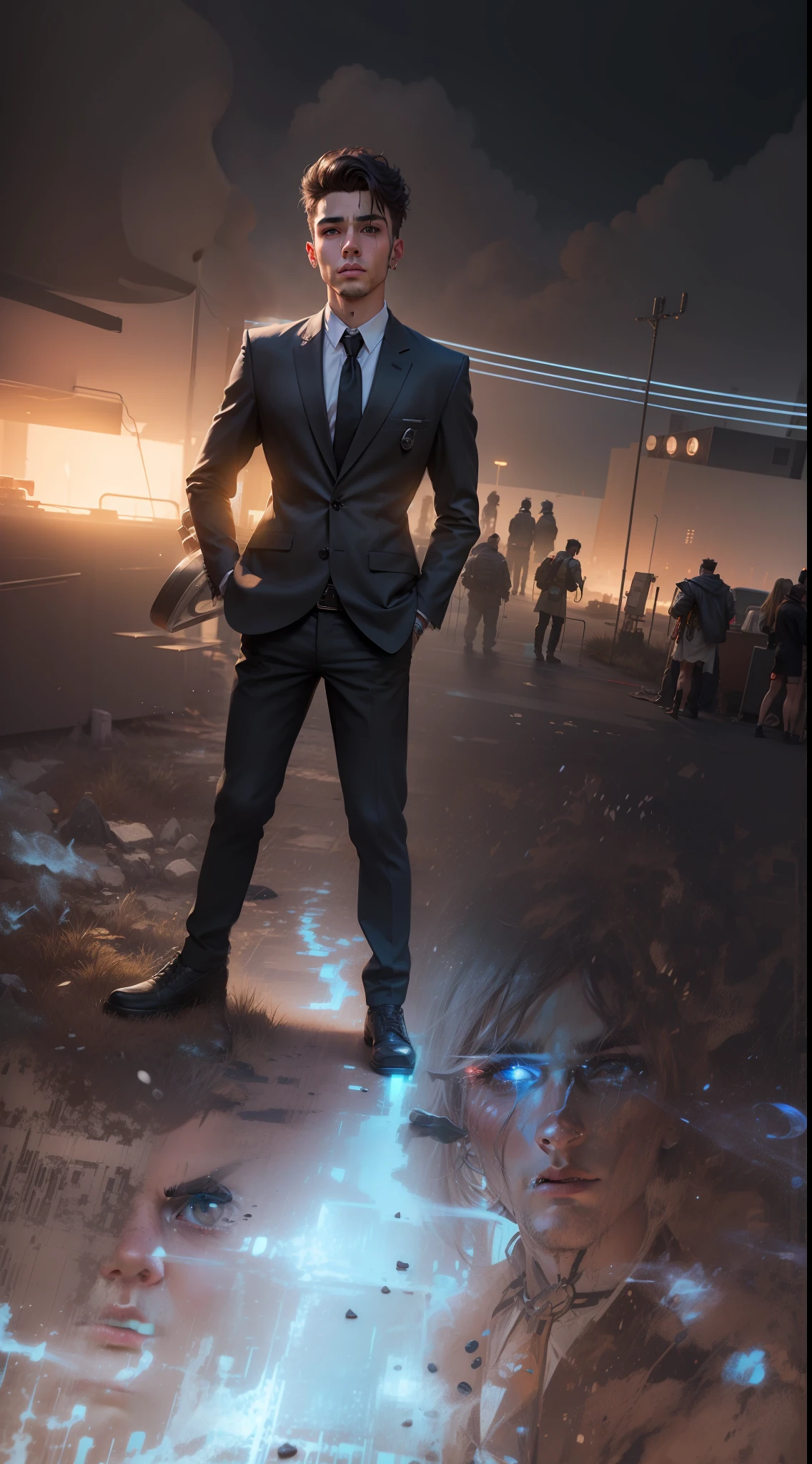 Change background cyberpunk handsome boy, realistic face, 8k, ultra realistic