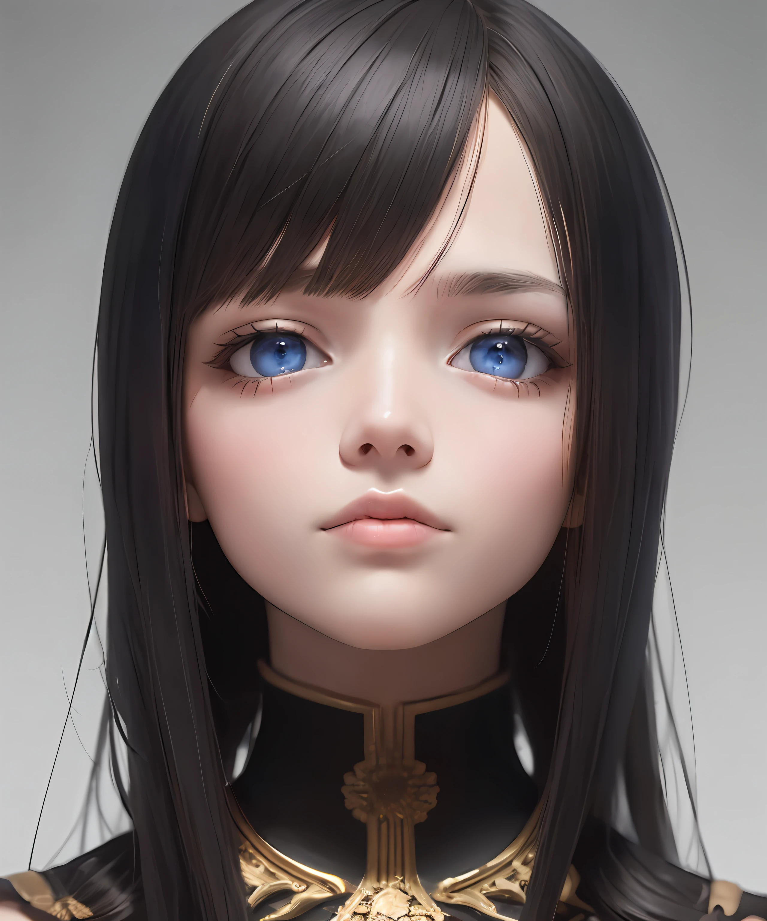 best quality, masterpiece, black hair, blue eyes, look up, upper body
