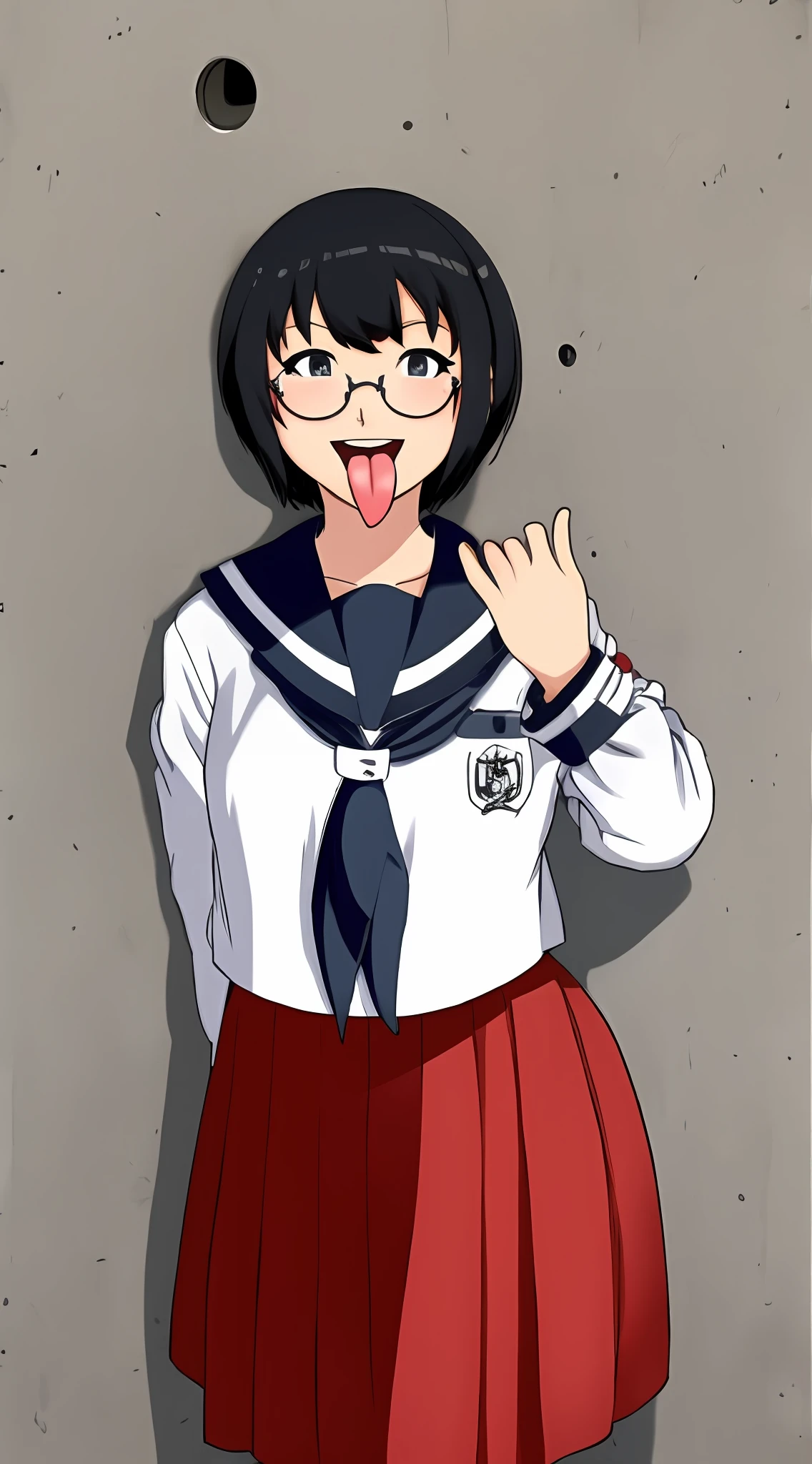 Suzuka, Black hair, short hair, glasses, saifuku outfit, tongue out, glory hole