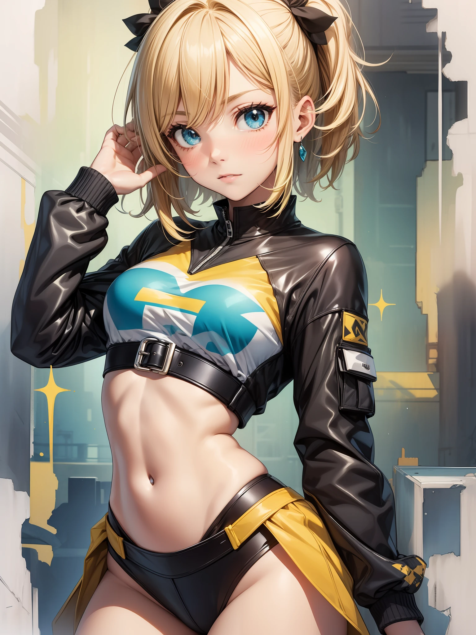 Article, Super Detail, Masterpiece, Top Quality, Break, Official Art, (Beautiful and Aesthetic: 1.2), (Watercolor: Mid), Break, Beautiful Girl, (Cute: 1.3), 18 years old, Break, Colorful Hair, (Yellow and Golden Hair: 1.2), (Fractal Art 1.3), Break, Sexy, Break, Green Cheergirl, Lustrous Skin, Break, Blue Eyes, Break, Blush, Break, loli, small, break, type A, break, beautiful, break, upper body, break, short hair, break, cheergirl, break,