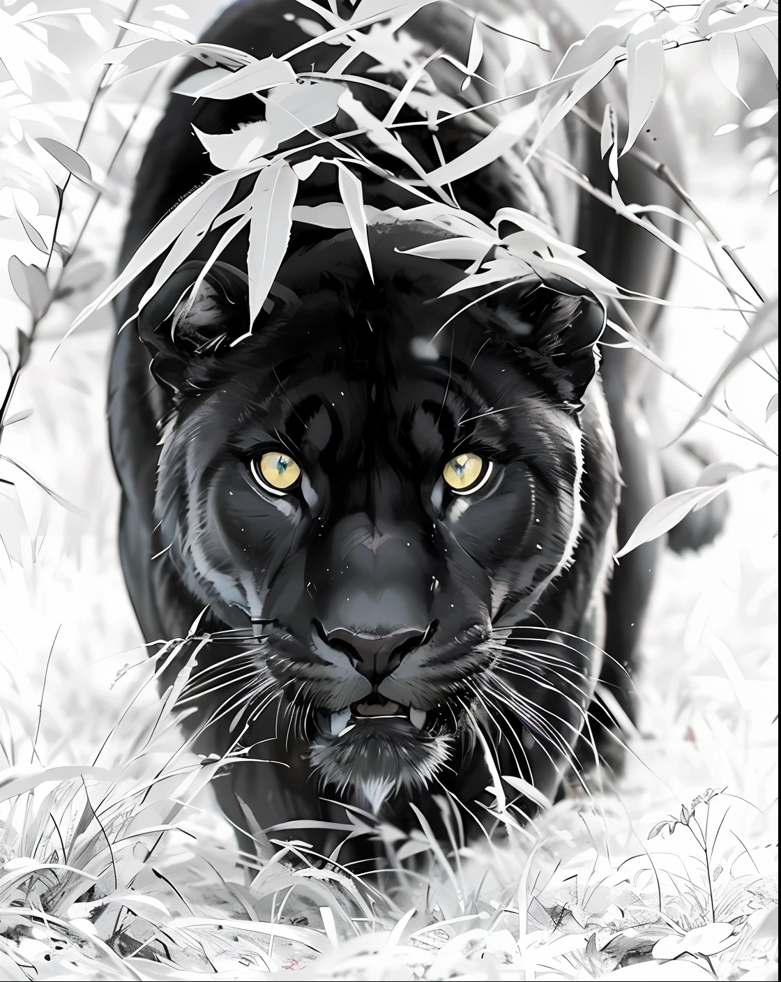 araffe black panther in the grass with a bush behind it, the smooth black lioness, big cat eyes, the smooth black jaguar, panther, stalk eyes, black panther, by Bernard D’Andrea, striking eyes, by Juergen von Huendeberg, staring!!!!! into the camera, looking straight into the camera, staring into the camera, staring