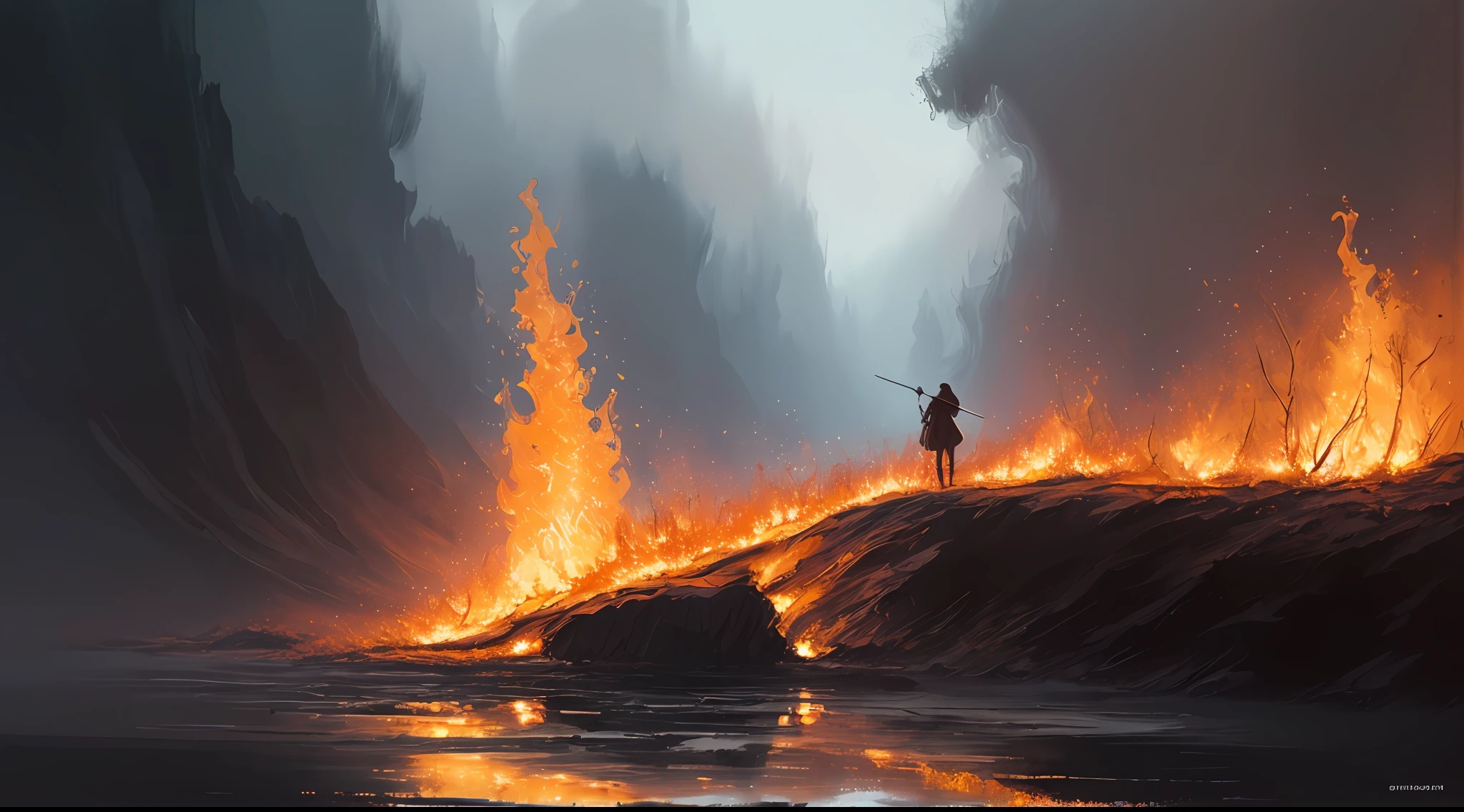 Extremely tense anime fire: human, drinking coffee in a building on fire in the background, superb playing card borders, random color art, oil painting, blue-yellow, light purple and purple additions, light red additions, intricate details, splash screen, 8k resolution, masterpiece, artstation digital painting smooth black ink flow: 8k resolution realistic masterpiece: intricate fluid gouache: Jean Baptiste Mongue: calligraphy: acrylic: watercolor art, professional photography, Natural daylight, volumetric lighting minimalist photography illustration: Marton Bobzert: complex, elegant, vast, dreamy, vibrant