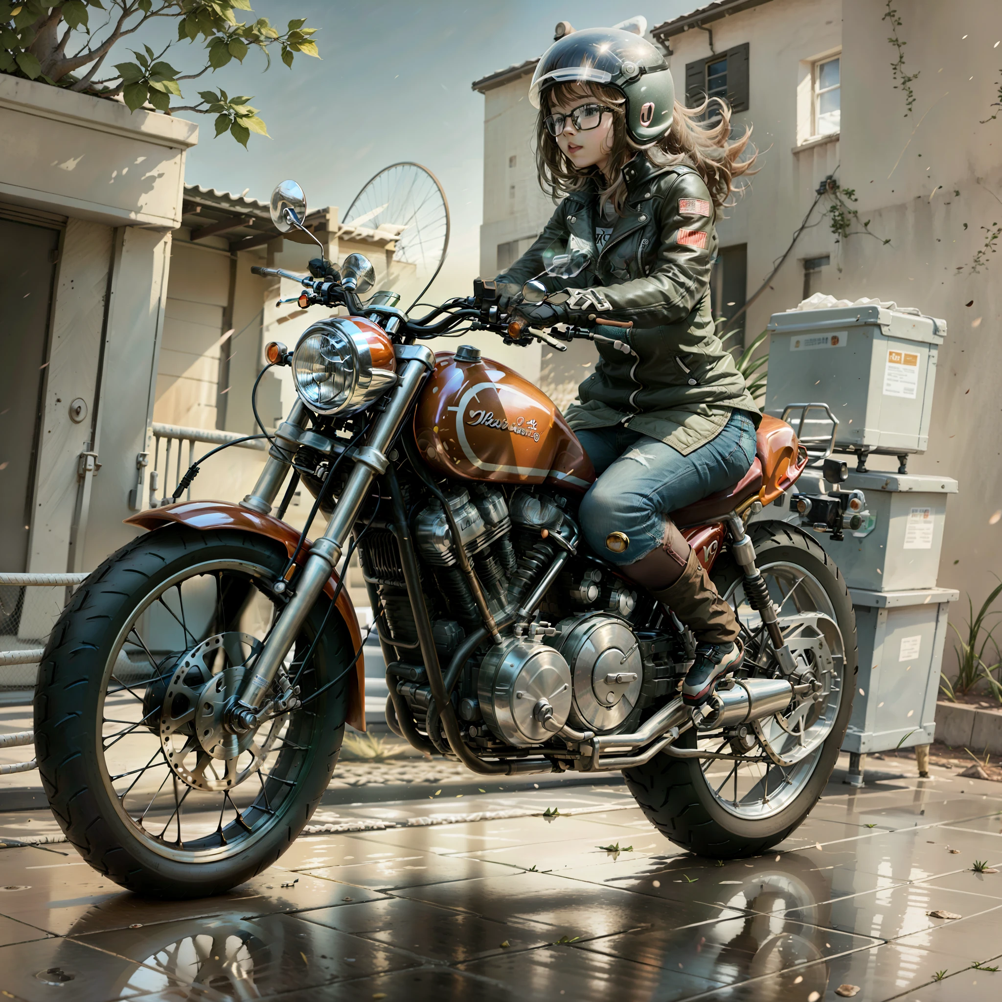 A girl riding a motorcycle c
