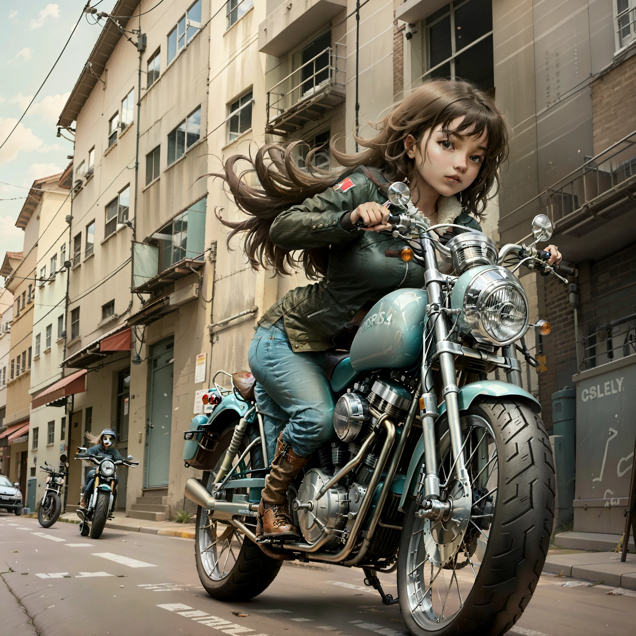 A girl riding a motorcycle c