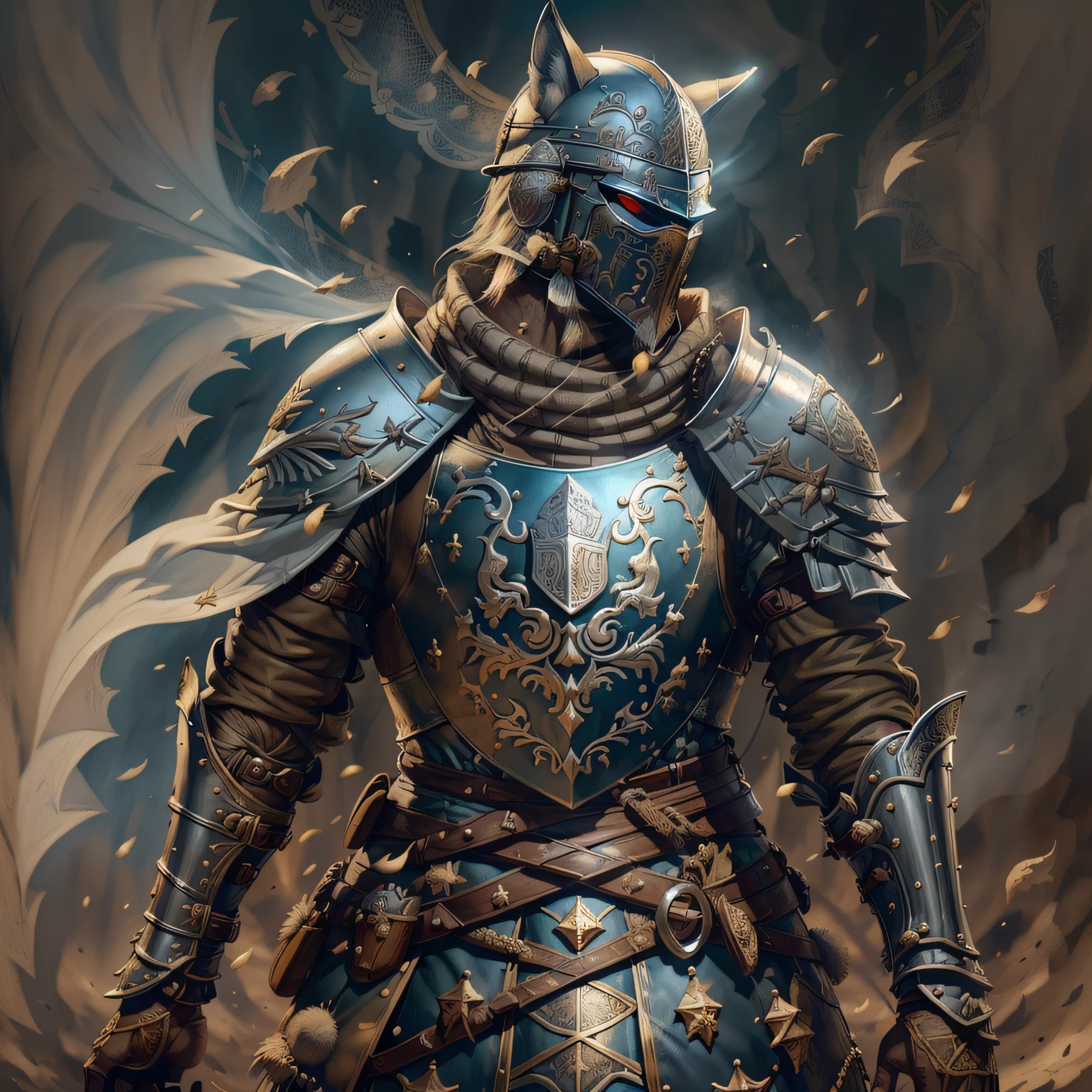 /imagine prompt: A formidable character clad in dark souls-style armor, adorned with intricate engravings and spiked shoulder pads, wielding a massive two-handed sword. Ravepunk digital-art --uplight --auto