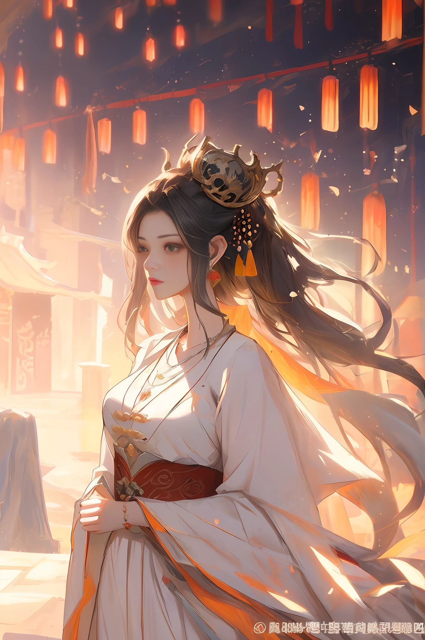 arafed woman in a white dress with a necklace and a sword, a beautiful fantasy empress, beautiful digital artwork, ancient chinese princess, beautiful render of tang dynasty, inspired by Lan Ying, xianxia fantasy, cinematic goddess close shot, chinese princess, fantasy woman, ((a beautiful fantasy empress)), 3 d goddess portrait, unreal engine render + a goddess