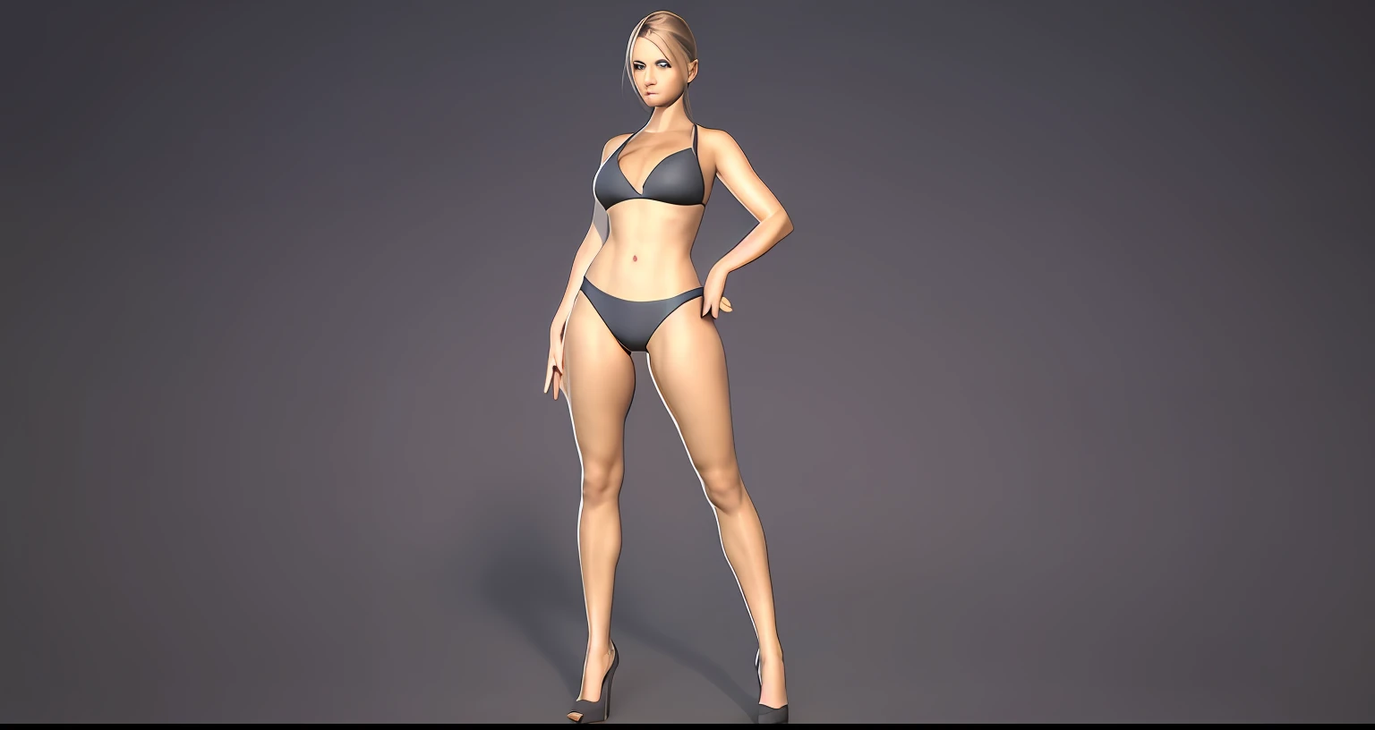 Close-up of woman in bikini and heels, realistic bikini, photorealistic perfect body, realistic shaded perfect body, full-length woman, female full body, photorealistic full bodies, realistic body shape, perfect human female sample, realistic body