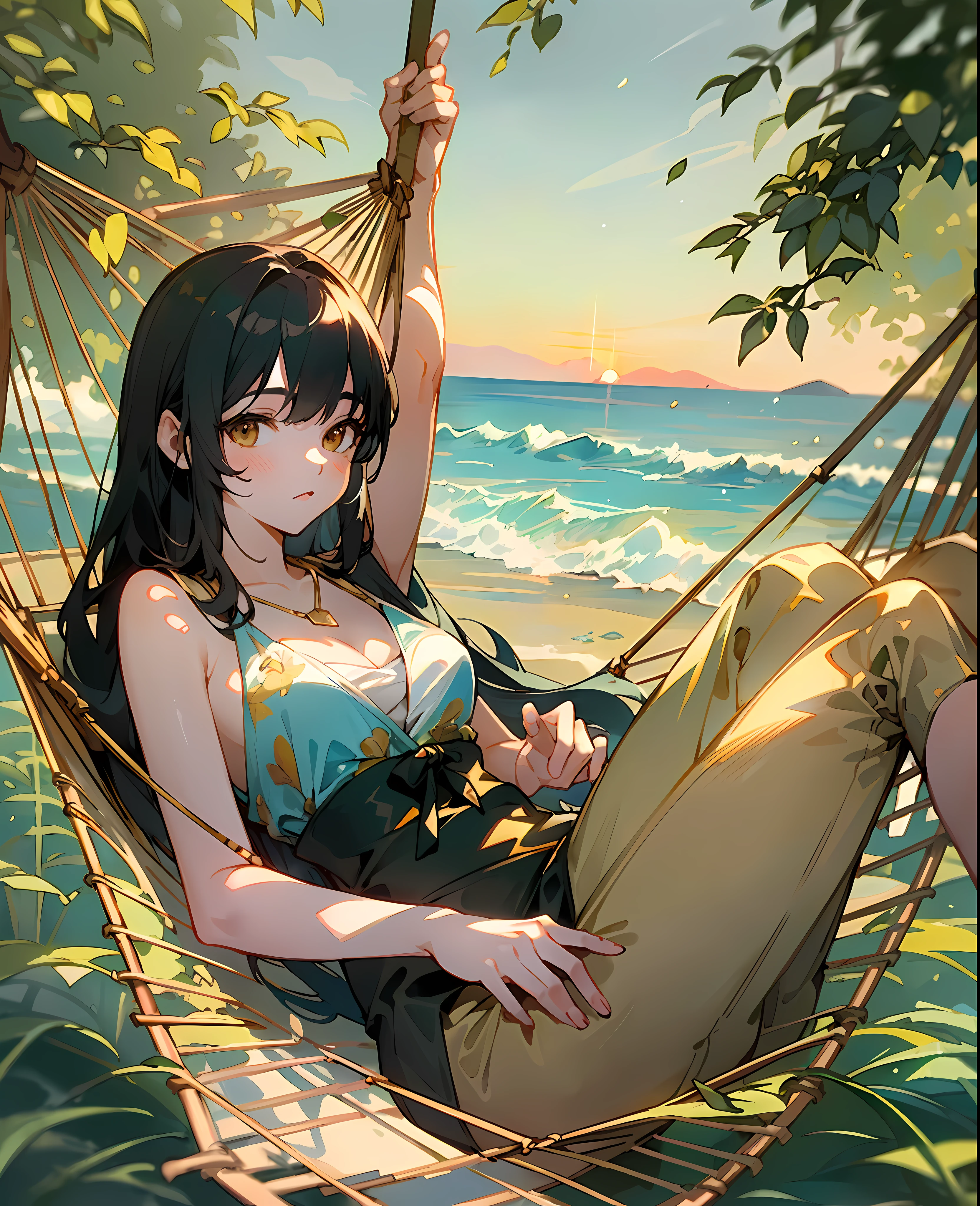"Picture quality, color and light:
(best quality), (golden twilight tone), best color matching, soft natural light and shadow.
Characters & Elements:
(one person), (summer), (light sweet), (summer element details) (including but not limited to: ice cream, hammock, summer fresh fruit, etc.). "