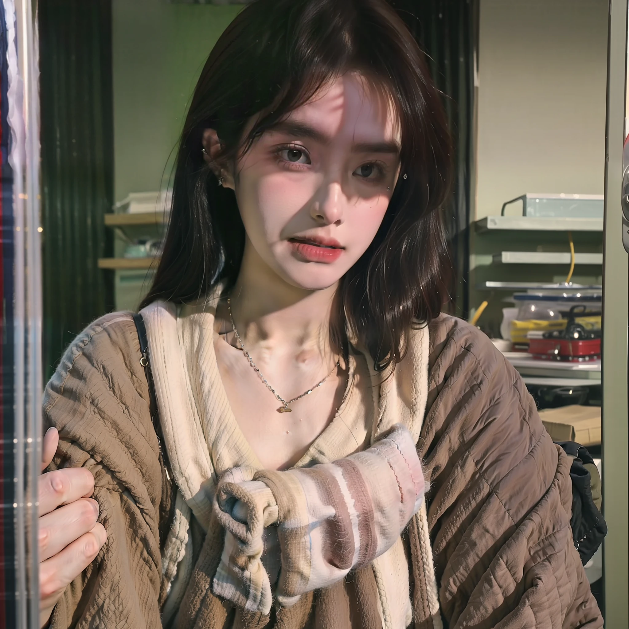 8K, Best Quality, Masterpiece, Ultra High Resolution, (Realism: 1.4), Original Photo, (Realistic Skin Texture: 1.3), (Film Grain: 1.3), (Selfie Angle)