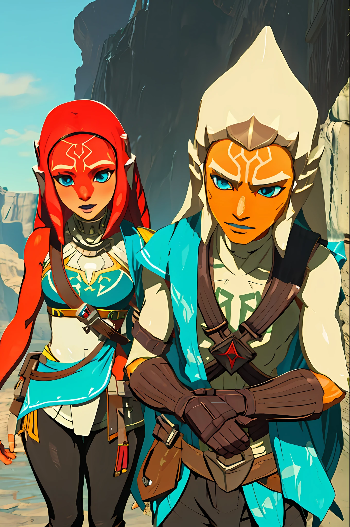 1girl, blue eyes, orange skin, tentacle hair,
botw style