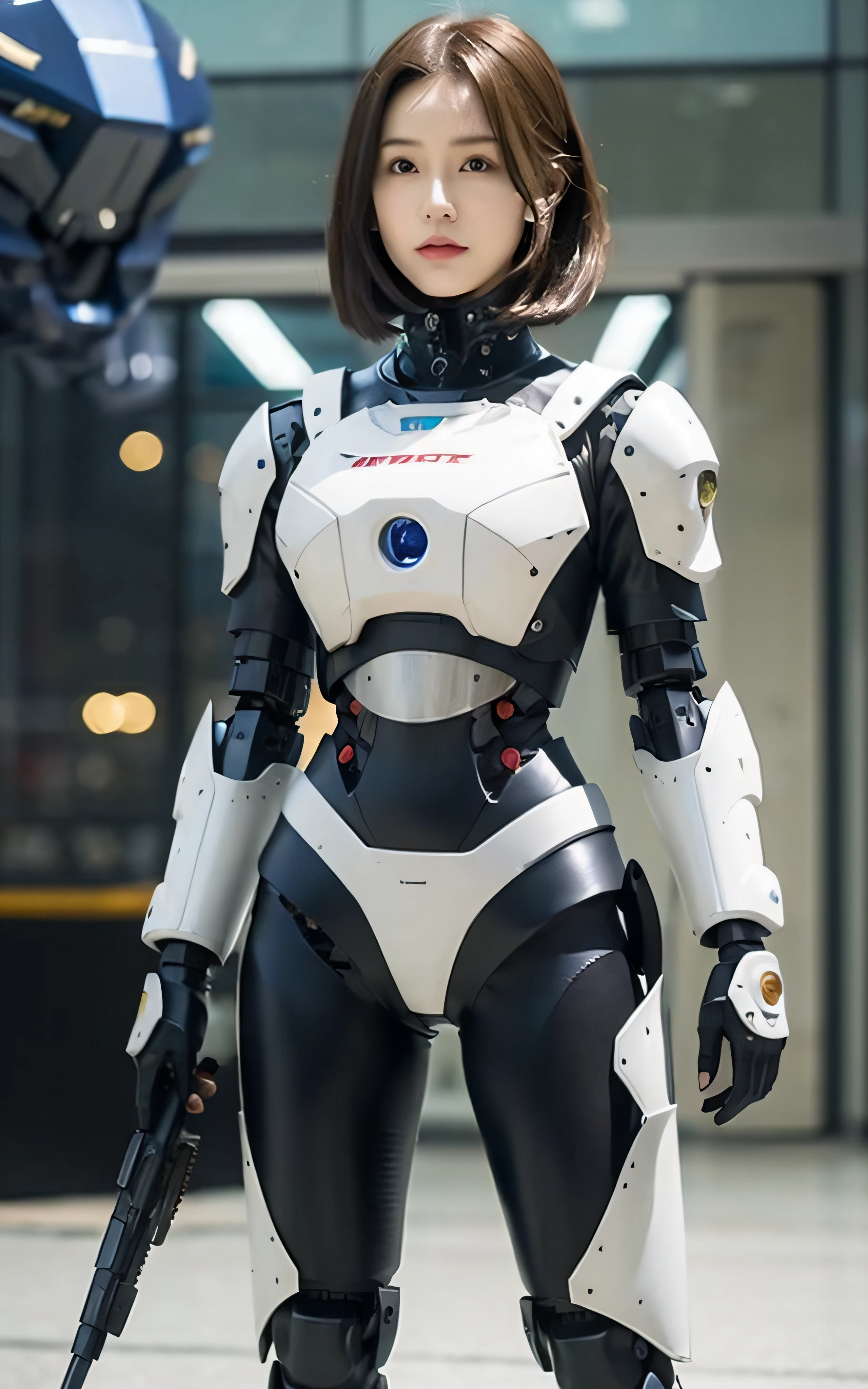 arafed woman in a futuristic suit with a gun in her hand, girl in mecha cyber armor, portrait armored astronaut girl, japanese live-action movie, beutiful girl cyborg, movie still of a cool cyborg, cute cyborg girl, portrait anime space cadet girl, still from a live action movie, female mecha, mechanized soldier girl, girl wearing robotic suit
