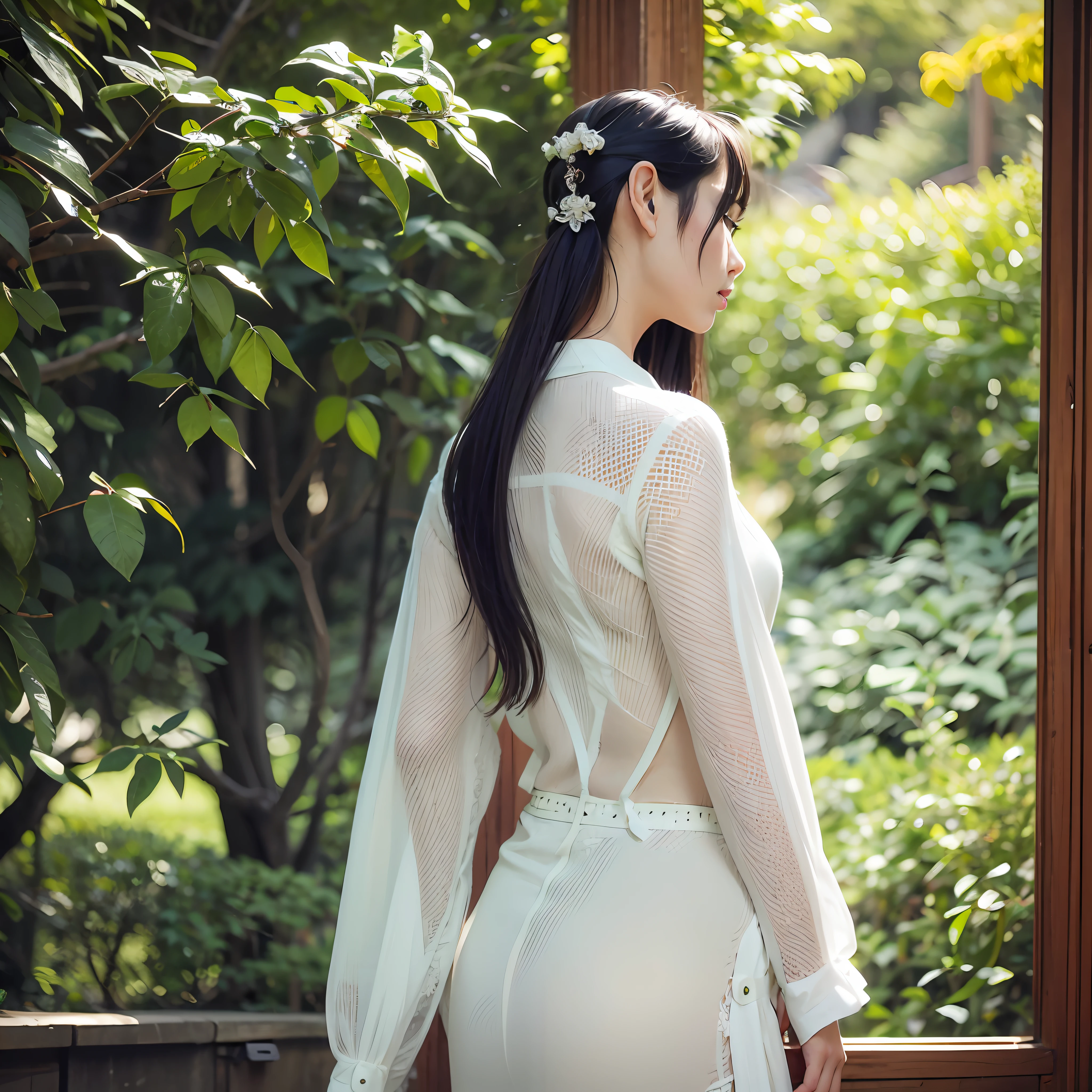 Beautiful Japan young woman in white thin shirt, summer clothes, Lofi, intelligent and intelligent, beautiful, top quality, realistic, photorealistic, best quality, masterpiece, very delicate and beautiful, very detailed, fine detail, ultra detailed, high resolution, very detailed, realistic, ultra high definition, best quality, ultra high definition, high quality texture