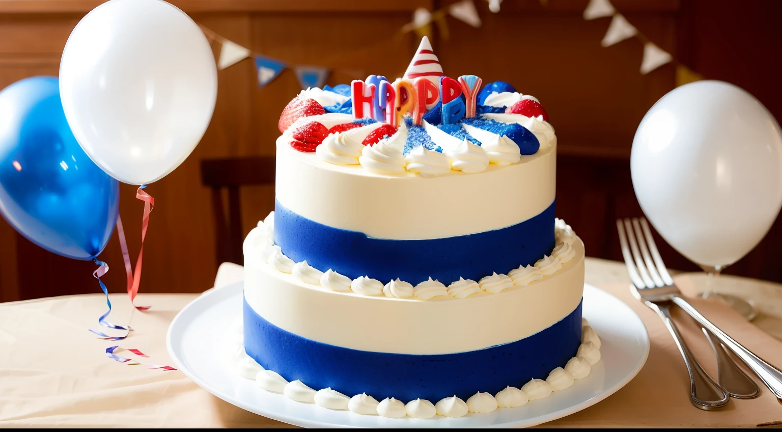 a giant red white and blue birthday cake