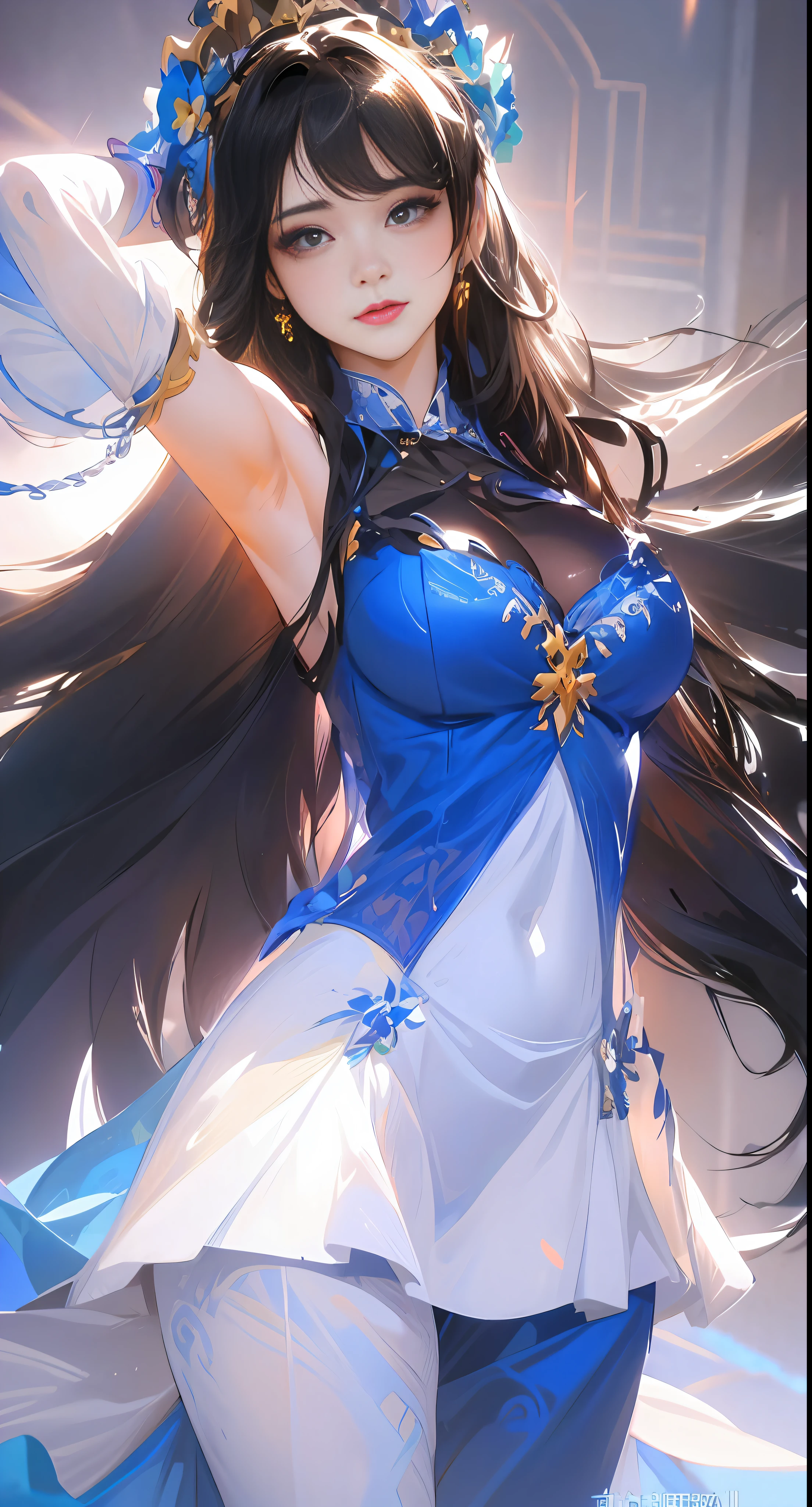 anime girl with long hair wearing a blue dress and a crown, extremely detailed artgerm, style of artgerm, artgerm. anime illustration, artgerm. high detail, style artgerm, artgerm on artstation pixiv, ! dream artgerm, artgerm detailed, anime goddess, 8k high quality detailed art