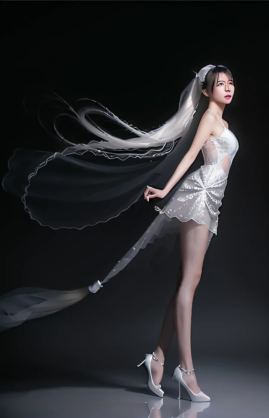 arafed woman with long hair in a white dress and a veil, white hair floating in air, very long silver hair, floating long hair, with long white hair, with white long hair, very long white hair, a stunning young ethereal figure, long white hair, flowing white hair, girl with super long hair, silver hair (ponytail), jingna zhang