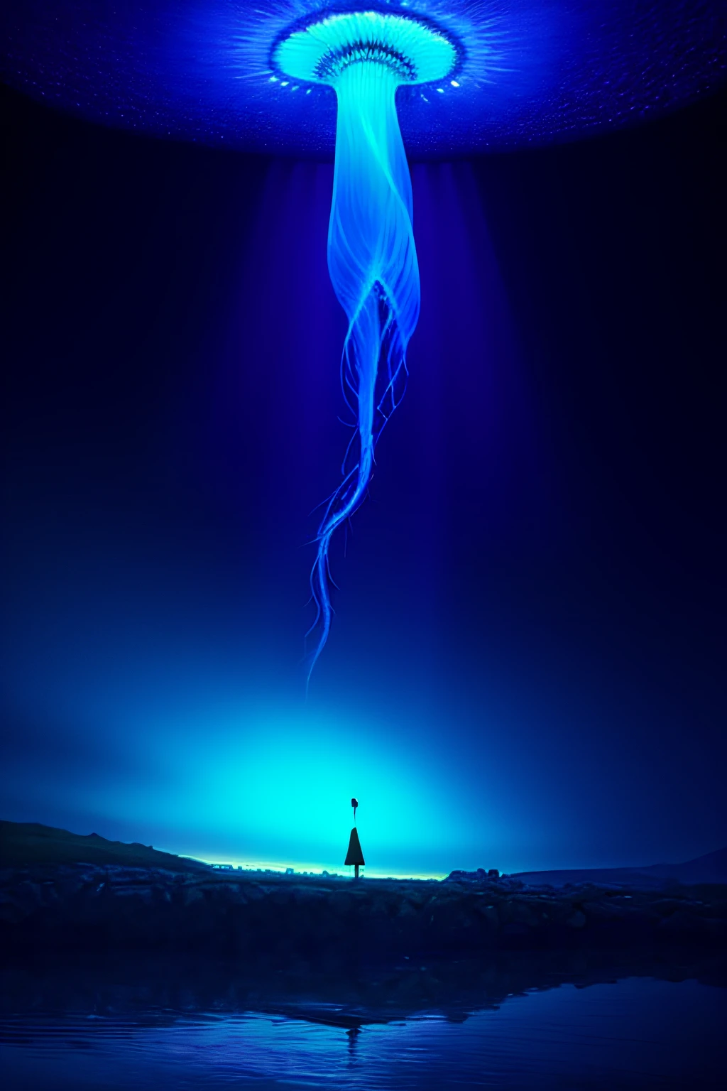 Colorful, no humans, jellyfish, landscape, 1girl, upper body,