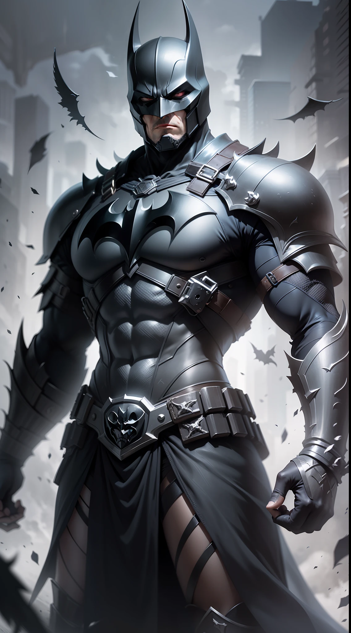 Draw a Dark Knight, an imposing and frightening figure dressed in black armor. The armor should have an intimidating and sinister design, with sharp lines and dark details.
The helmet of the Dark Knight should feature carved horns, which curve forward, giving it a fierce and demonic appearance. Your eyes should be bright and piercing, emanating an aura of mystery and dark power.
The black armor should be sturdy and sturdy, with overlapping plates to protect the Knight's entire body. It may have sinister symbols or mysterious inscriptions that represent its dark and unknown origins.
In one hand, the Dark Knight can wield a dark and sinister sword, with a sharp blade and equally menacing details. The other hand can be depicted holding a dark shield with some demonic emblem or symbol.
The figure of the Dark Knight should be imposing and muscular, conveying a sense of formidable strength. He may be shrouded in a dark mist or shadows, adding an even more sinister touch to his presence.
In addition, the Dark Knight can wear a fluttering black cloak, which adds a dramatic and mysterious aspect to his look.
Feel free to get creative and explore additional elements that highlight the character's dark and terrifying theme, creating a truly formidable and intimidating Dark Knight with his black armor and sinister horns