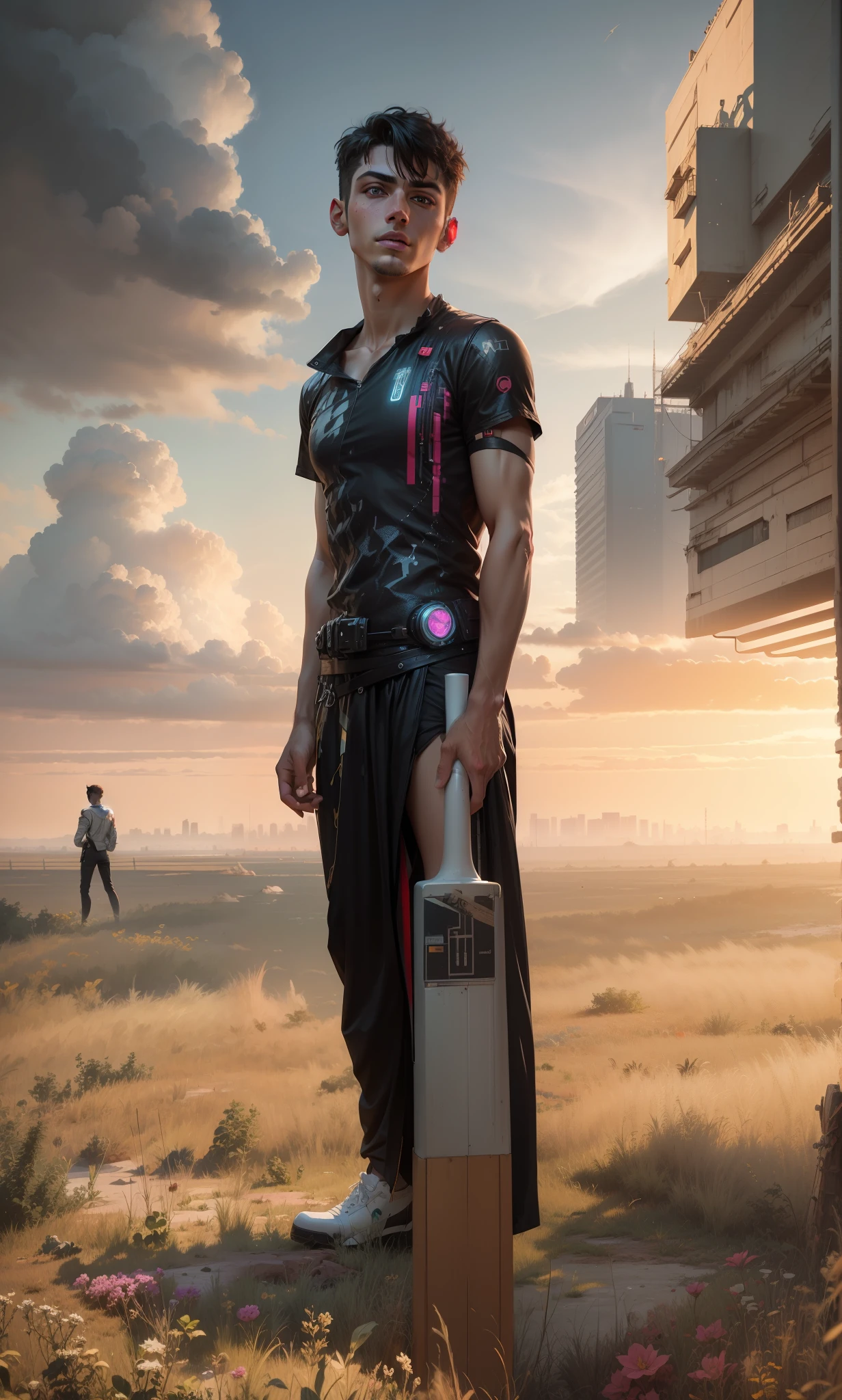 Change background cyberpunk handsome boy, realistic face,8k,change dress ,style dress,ultra realistic,