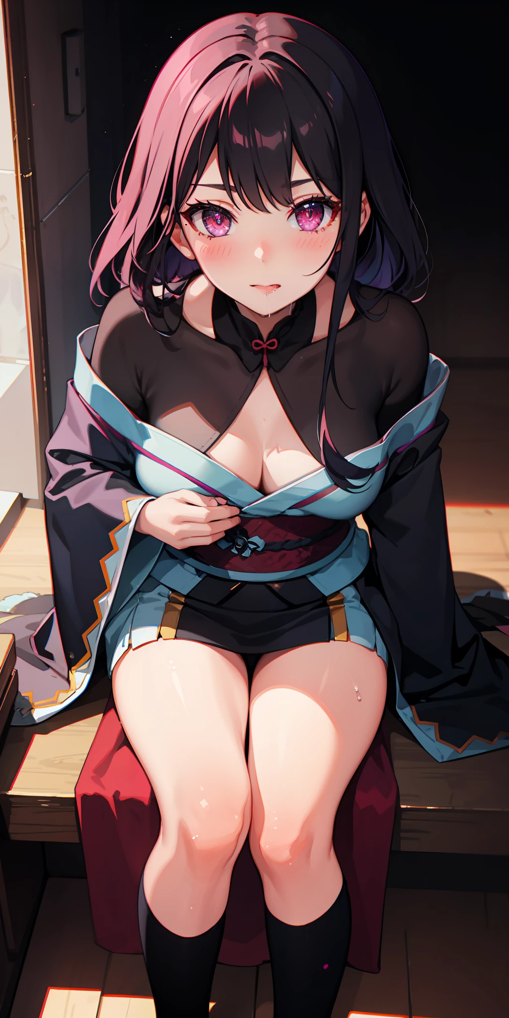 blush, kimono, 1girl, glowing eyes, portrait, nsfw, saliva, wallpaper, chromatic aberration,