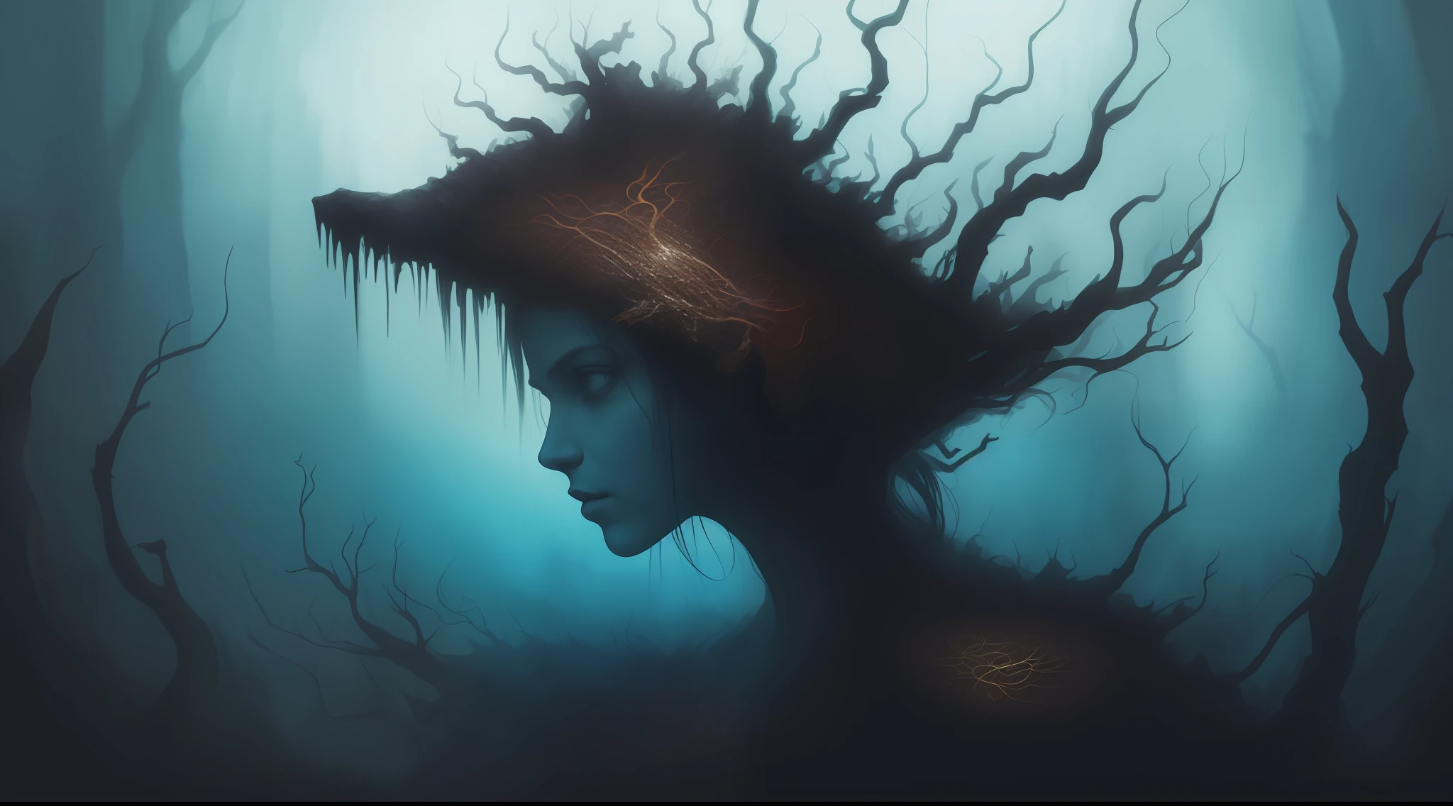 splash art, Slavic style, waist-high portrait, evil robber, man, dirty shaggy, spirit of the Russian forest, digital painting, dreams of nature, digital painting, extremely smooth, realistic, fluid, 3d fractals, particles of light, dreamy, alcohol ink, smooth, shimmering, dreamy glow, Conceptual art by Alberto Seveso, Anna Dittmann, Arthur Rackham, 16 thousand, photography, scary dense forest, Russian style, Russian style, in Slavic style,  painting, photorealism!!