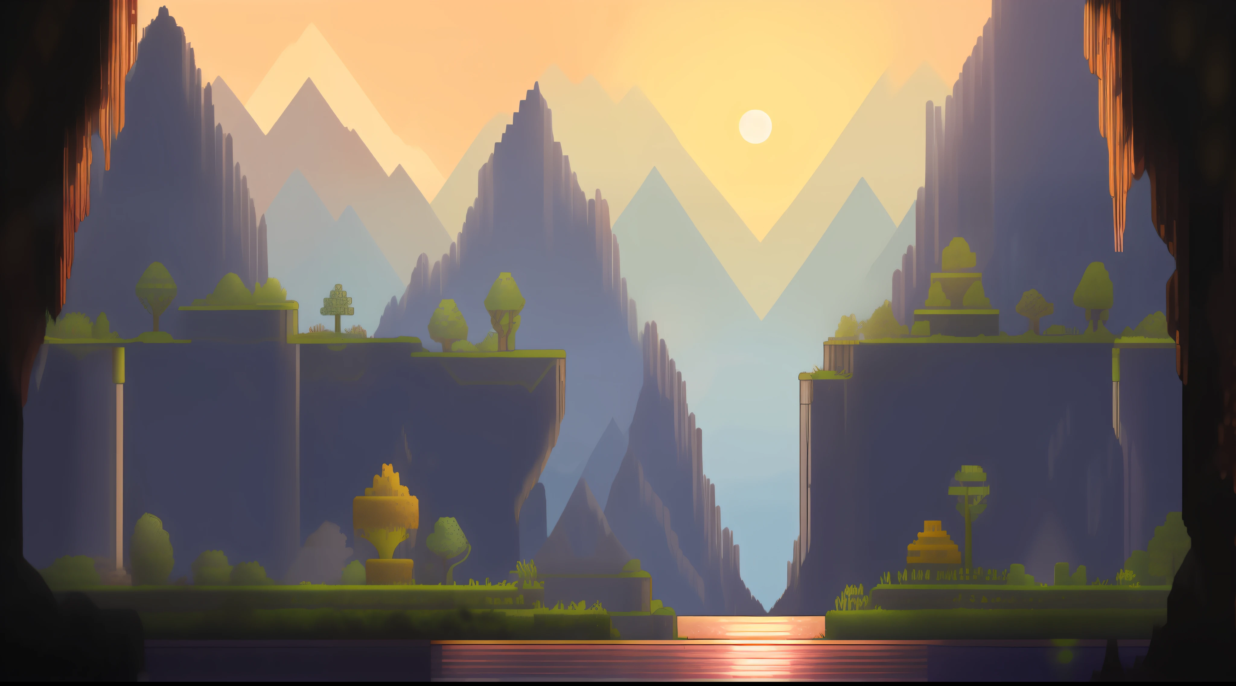 Image style: Pixel art, ultra detailed, game setting. Kingdom of Light Restored:
As the player progresses on his journey, restoring the light and defeating the dark lords, the game's setting begins to gradually change. Darkness gives way to bright rays of sunshine, vegetation regains its exuberance, and the inhabitants of the kingdom find renewed hope. The villages are rebuilt, and the atmosphere is filled with joy and gratitude.