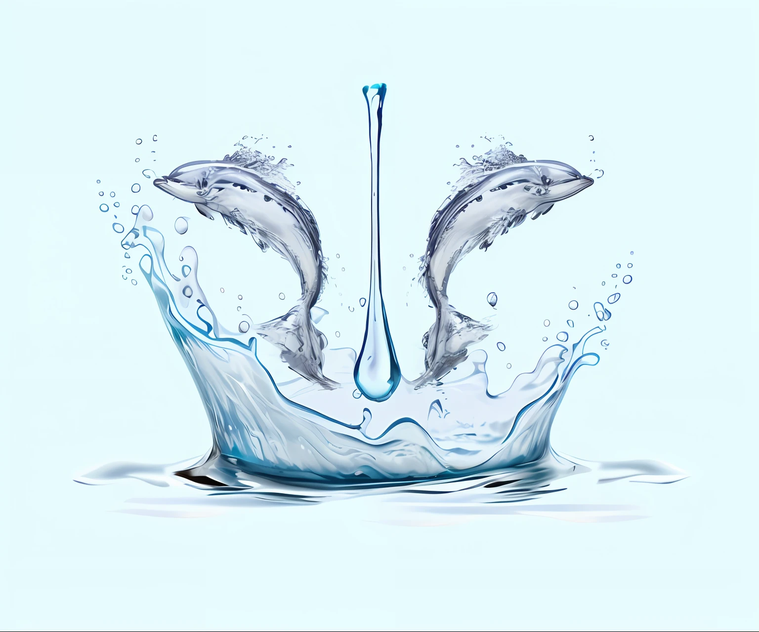there are two dolphins jumping out of the water into the water, splashing, water art photoshop, photoshop water art, there is water splash, splash, simulation of water splashes, water manipulation photoshop, water splash, drop of waters, water splashing, realistic water splashes, splashing water, hd illustration, splashes, dolphins jumping, water element