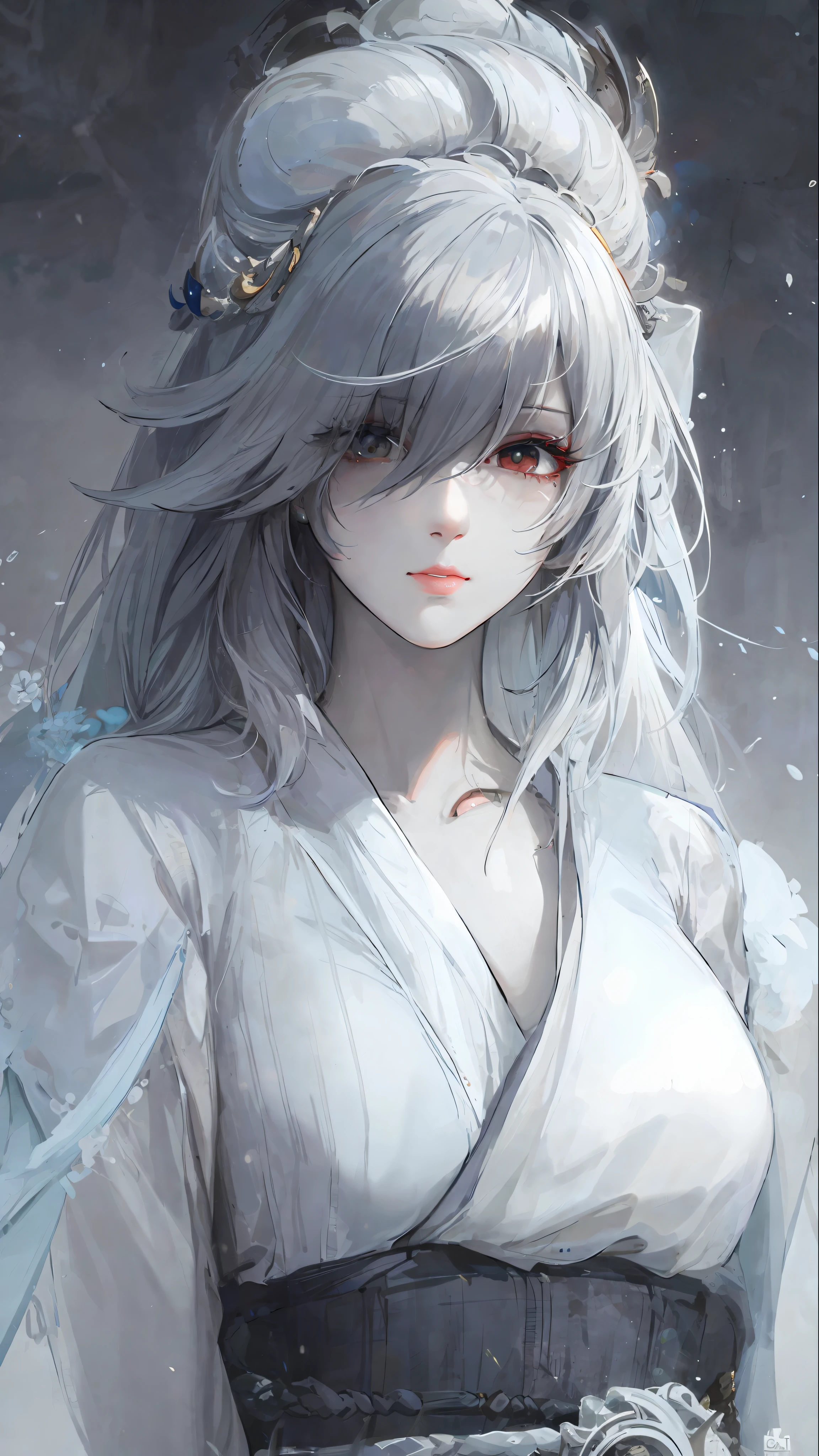a close up of a woman with white hair and a white mask, beautiful character painting, guweiz, artwork in the style of guweiz, white haired deity, by Yang J, epic exquisite character art, stunning character art, by Fan Qi, by Wuzhun Shifan, guweiz on pixiv artstation