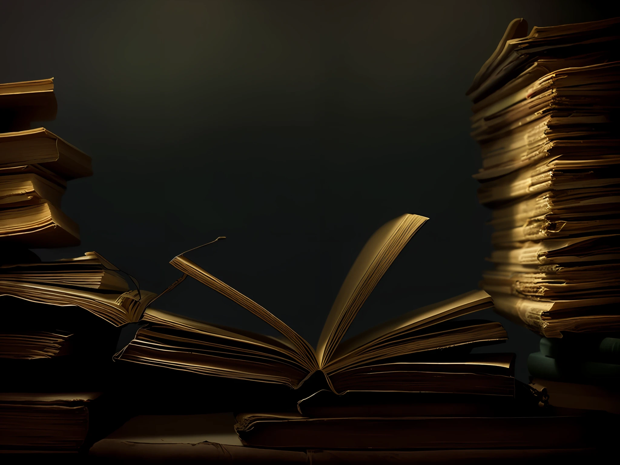 a close up of a book sitting on top of a pile of books, open books, an open book, papers and tomes, weathered pages, flowing book pages, old book, the art of books, books cave, dusty library, library background, library books, open book page, intense knowledge, filled with books, books all over the place