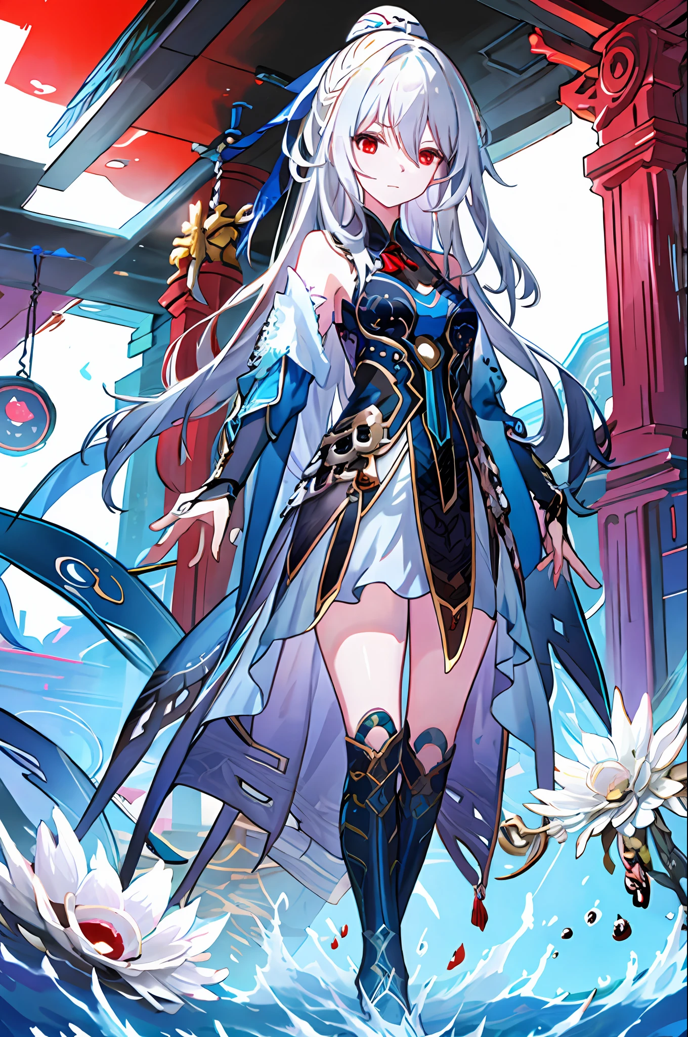 masterpiece, best quality, ultra-detailed, 1girl, Jing liu indoors, red eyes,