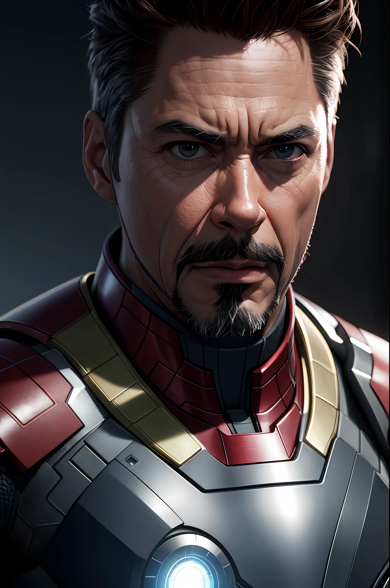 Marvel, Old man Tony Stark, realistically, dynamic lights, old, gray stubble, full shoot, (extremely detailed CG unity 8k wallpaper), trending on ArtStation, trending on CGSociety, High Detail, Sharp focus, dramatic, photorealistic