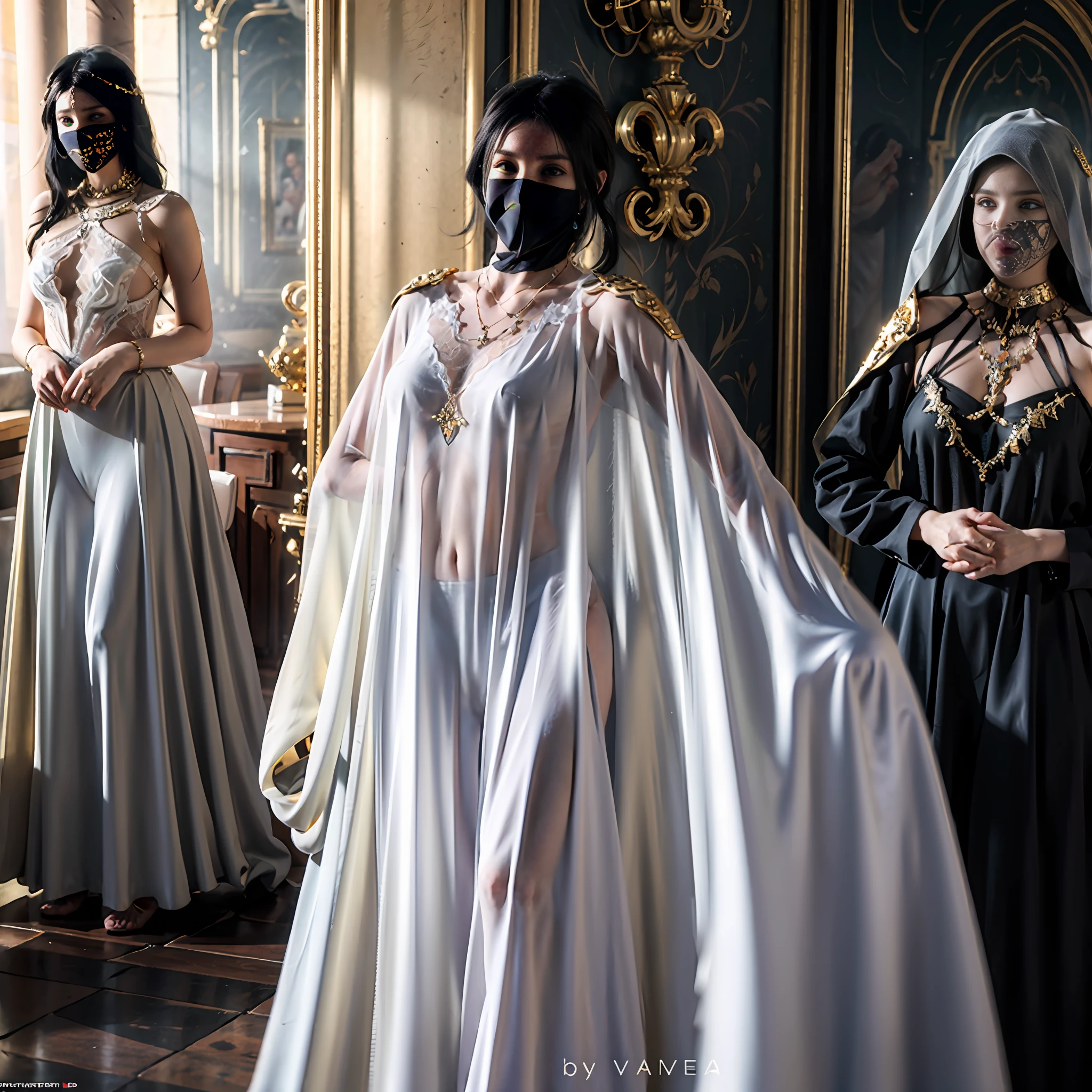 White opaque veil with gold trim