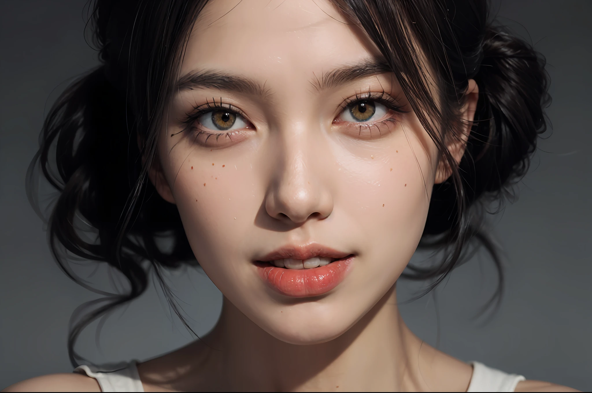 best quality, masterpiece, high resolution,4k,1girl, ultra-detailed, surreal, highly detailed CG illustration, official art, cinematic light, reality, yellow eye shadow, long eyelashes,purple eyeliner, smile, sports fashion clothes, confidence, head up, sexy legs, red lips, high cold, extremely detailed face, extremely detailed skin texture, face close-up,