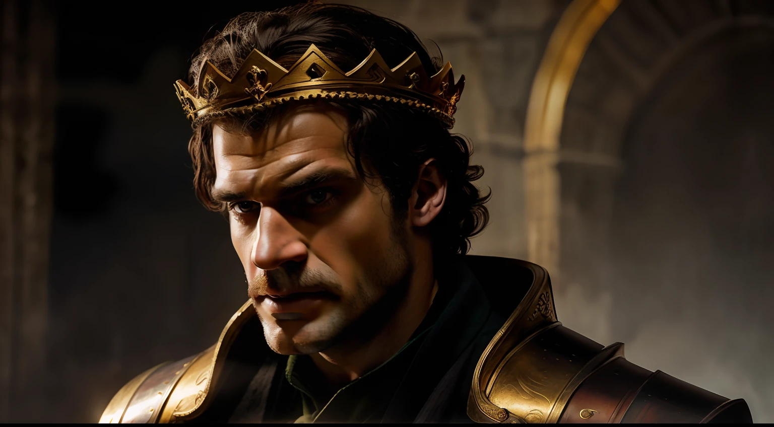 Arafed man in a golden garment with a crown on his head, man with a crown, old medieval king, portrait of an old medieval king, portrait of old medieval king, handsome man, Henry Cavill as a Greek god, Henry Cavill as a warrior, attractive man in armor, wearing a crown and green cape, portrait of Henry Cavill, Rendered in Corona