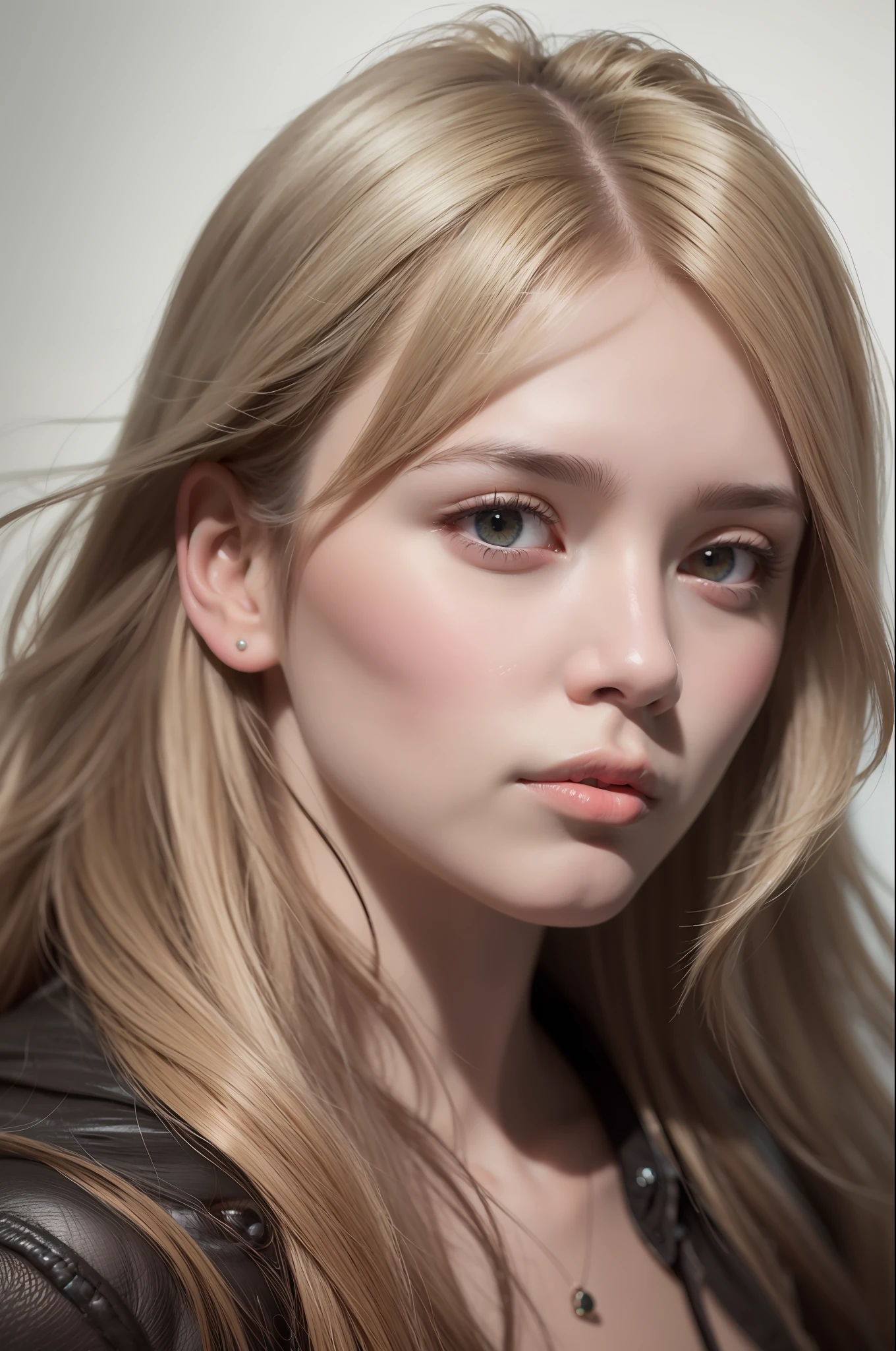 Hyperrealist portrait of female by david hockney and alphonse mucha,fantasy art, photo realistic, dynamic lighting, artstation, poster, volumetric lighting, very detailed faces, 4 k, award winning,, 1girl, in the dark, deep shadow, low key,cowboy shot,(official clothing:1.4) ,long hair,white hair,
