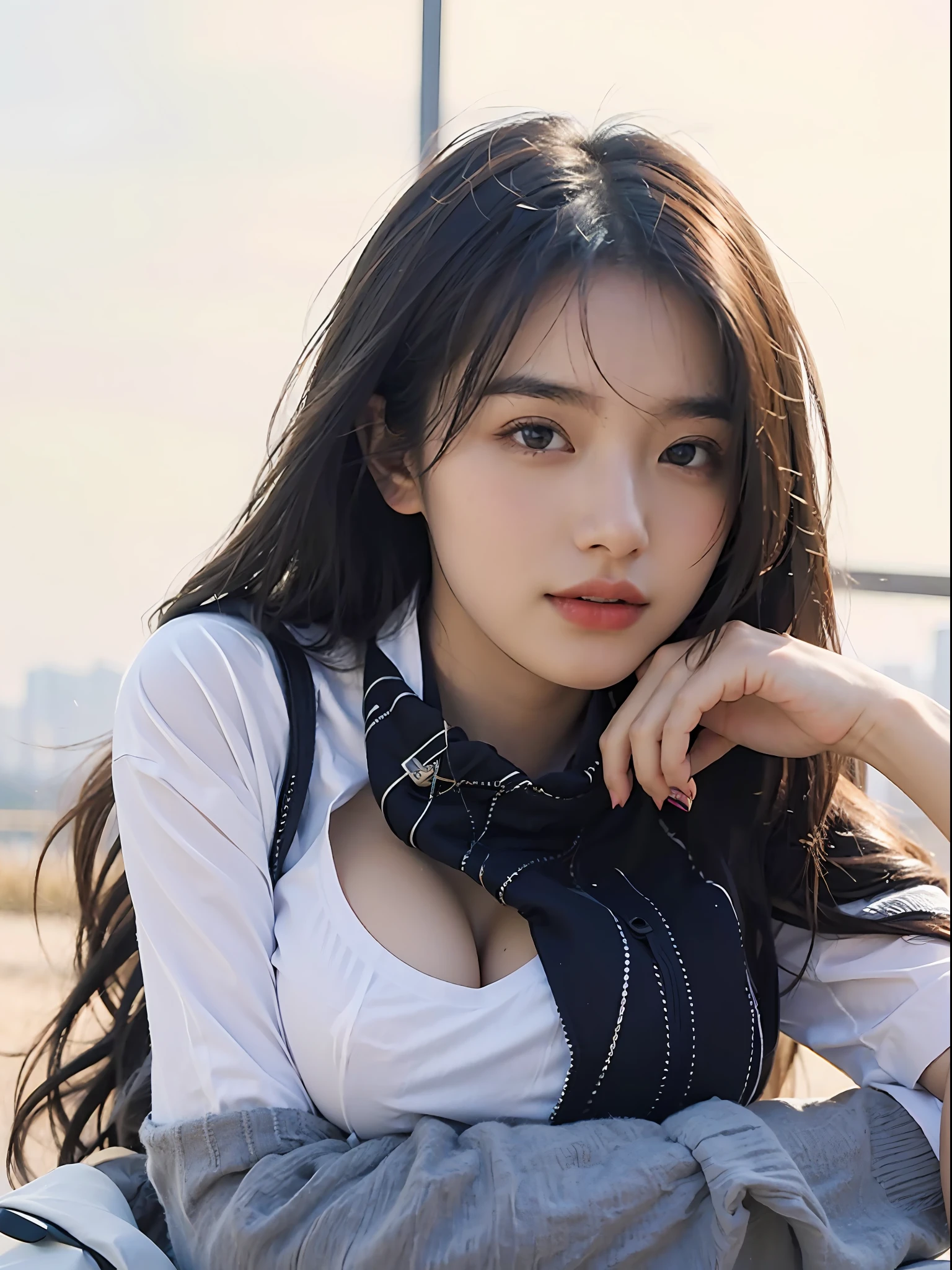 (Large breast:1.4),(open clothes:1.4),(white shirt:1.4), Best quality,masterpiece,ultra high res,(photorealistic:1.4),1girl,(16 years old:1.4)