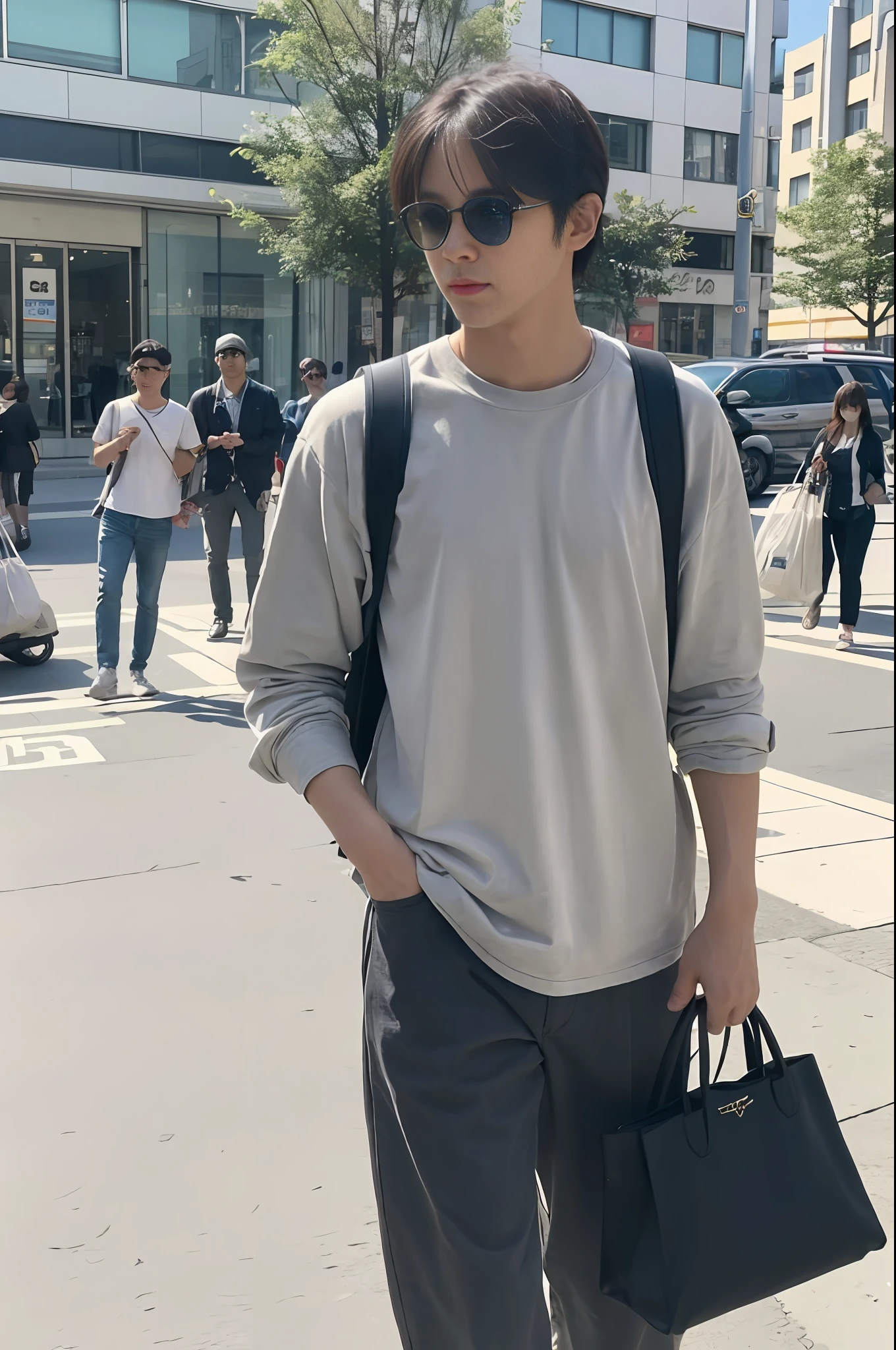A man walking with bags in hand, street, paparazzi footage, sunny weather, video screenshot