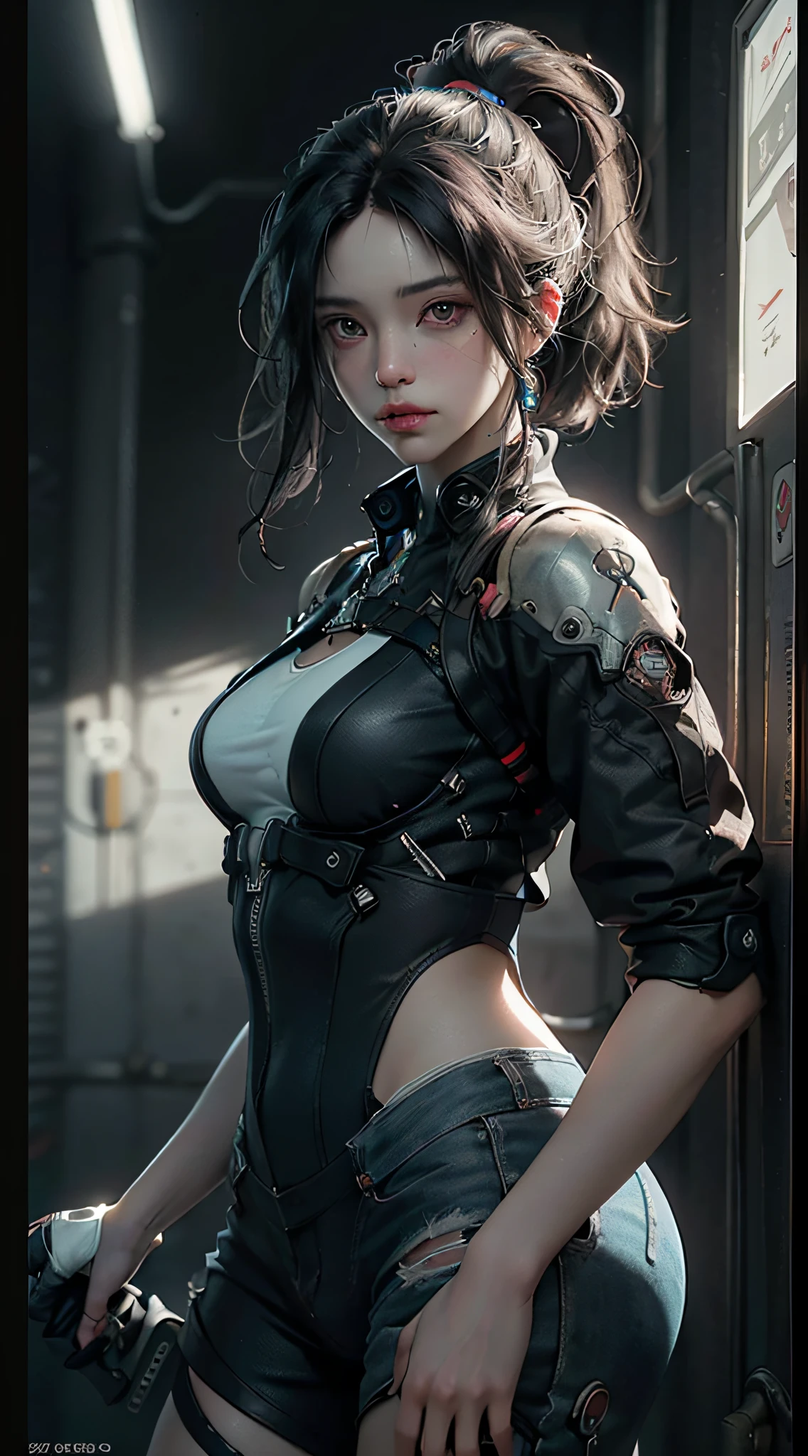 ((Best quality)), ((masterpiece)), (detailed:1.4), 3D, an image of a beautiful cyberpunk female,HDR (High Dynamic Range),Ray Tracing,NVIDIA RTX,Super-Resolution,Unreal 5,Subsurface scattering,PBR Texturing,Post-processing,Anisotropic Filtering,Depth-of-field,Maximum clarity and sharpness,Multi-layered textures,Albedo and Specular maps,Surface shading,Accurate simulation of light-material interaction,Perfect proportions,Octane Render,Two-tone lighting,Wide aperture,Low ISO,White balance,Rule of thirds,8K RAW,