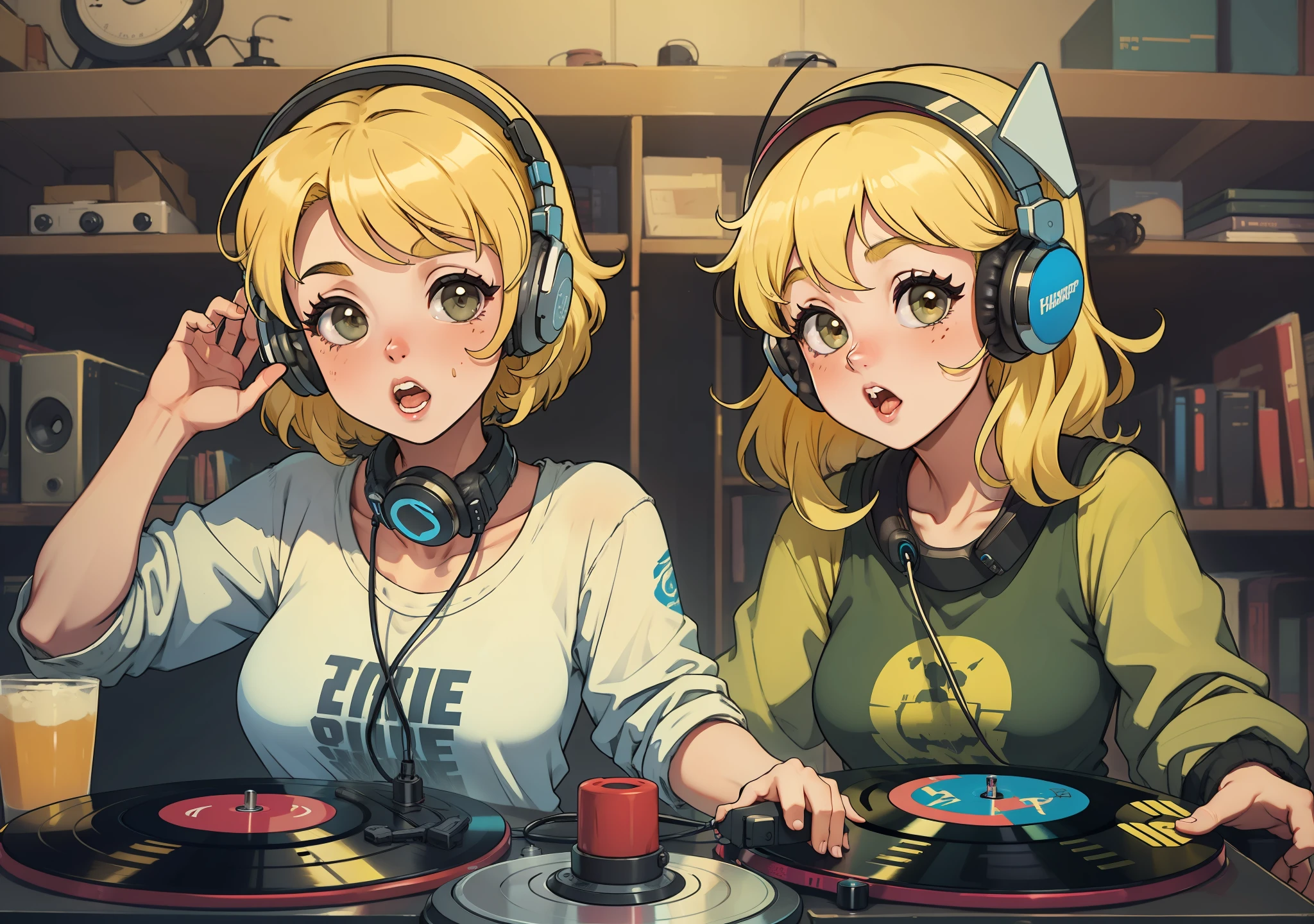 Hip Hop Style Girls One headphone on the head Blonde Fusengum Naughty Turntable